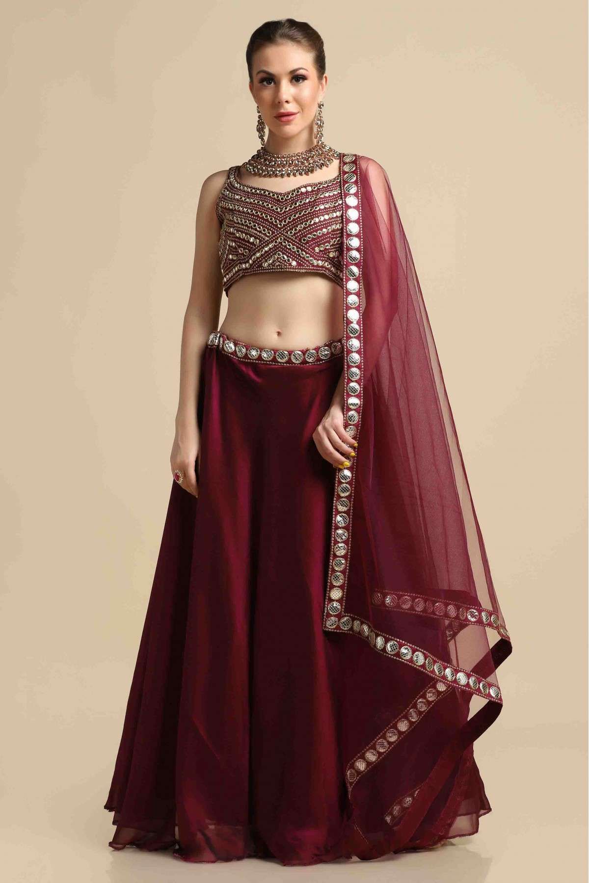 Taffeta Silk Embroidery Lehenga Choli In Maroon Colour - LD3880328