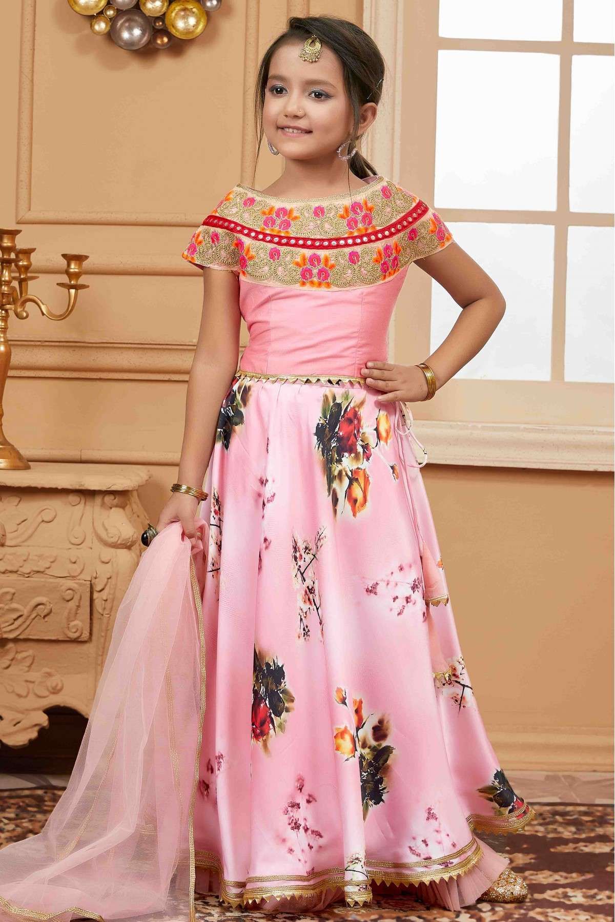 Buy Light Pink Embroidered Lehenga With Bhandhej Print Dupatta Online in  USA – Pure Elegance