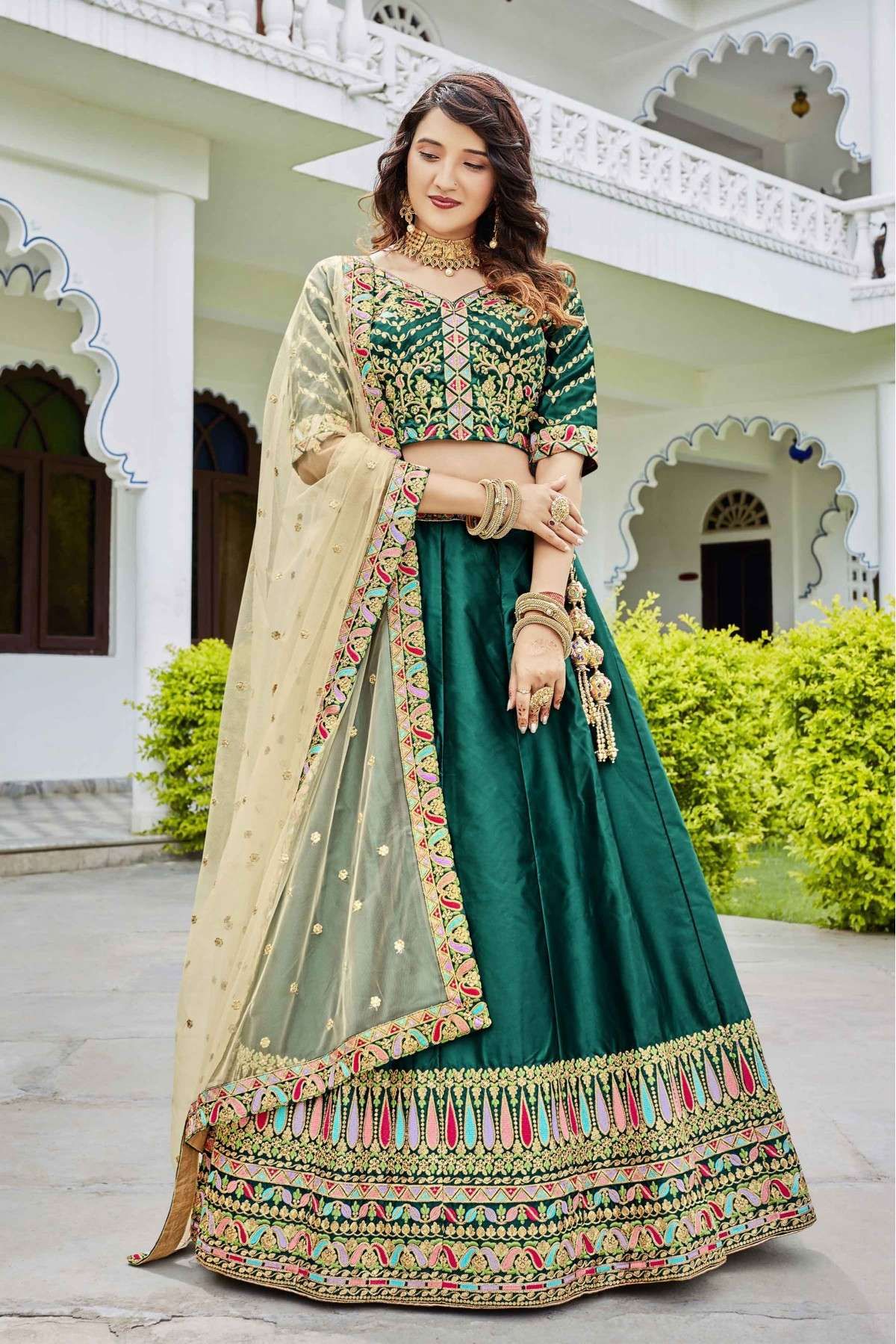 Silk Embroidery Lehenga Choli In Green Colour - LD5730018