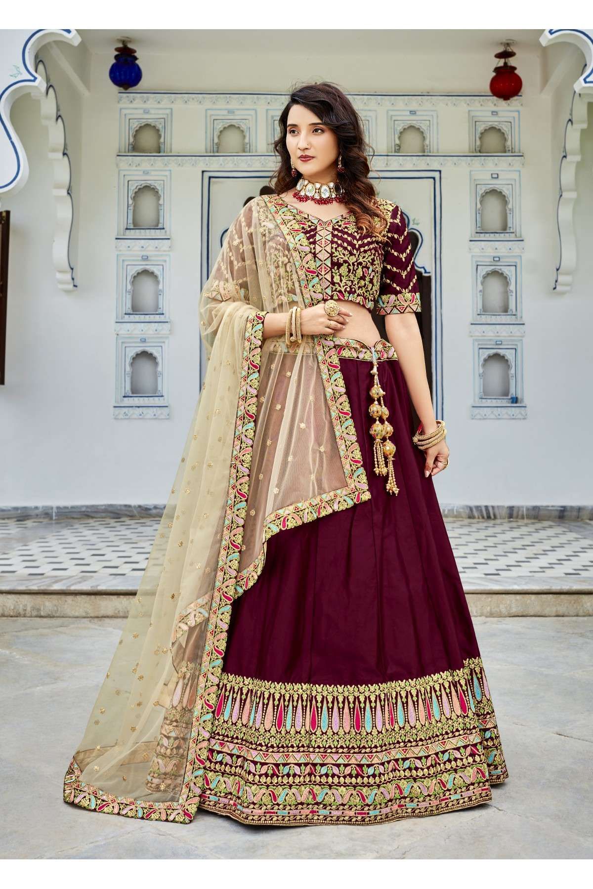 Buy Maroon Lehenga Choli Sets for Women by LOOKNBOOK ART Online | Ajio.com