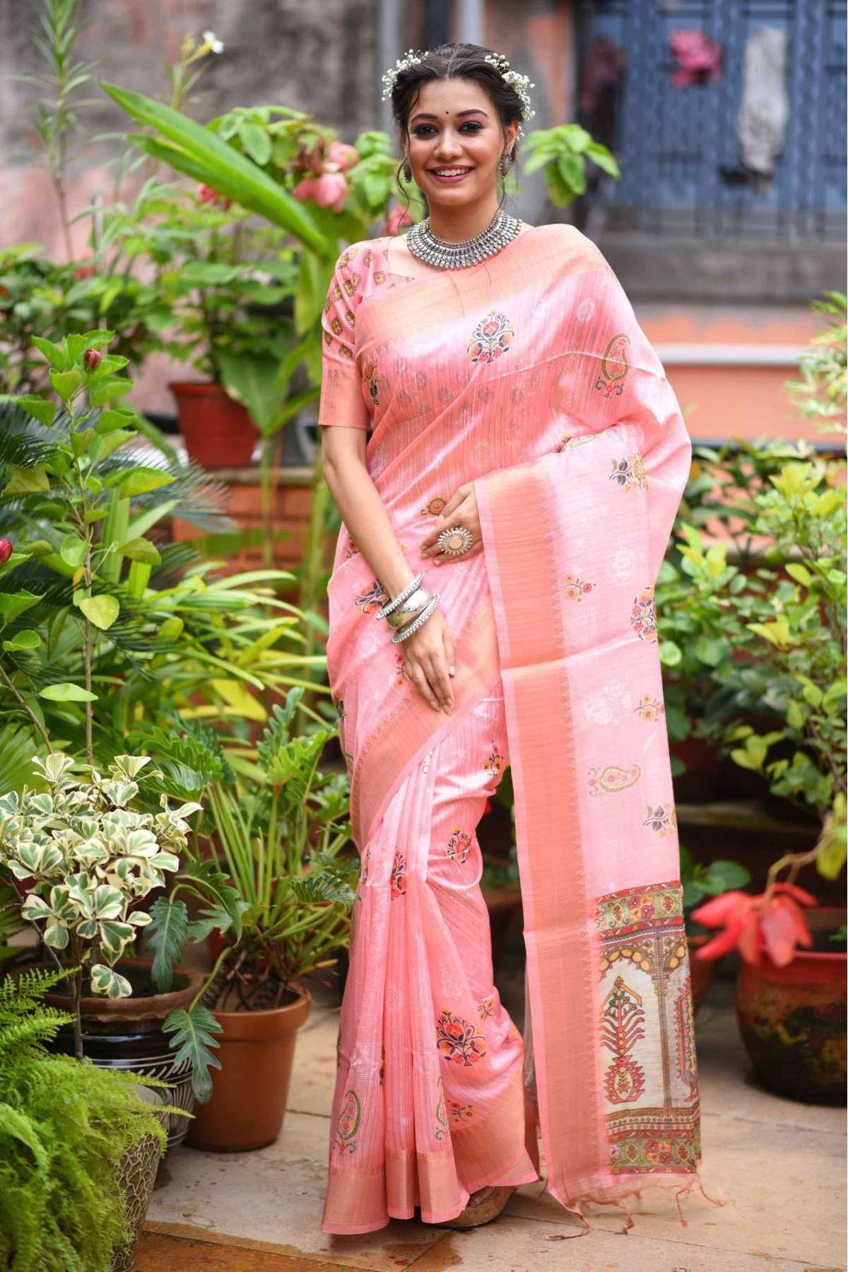 Tussar Silk Woven Saree In Pink Colour - SR5416370