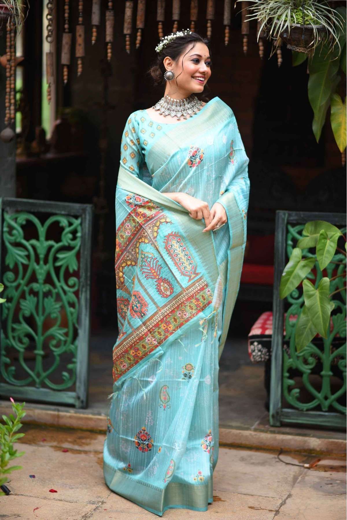 Tussar Silk Woven Saree In Sky Blue Colour - SR5416369