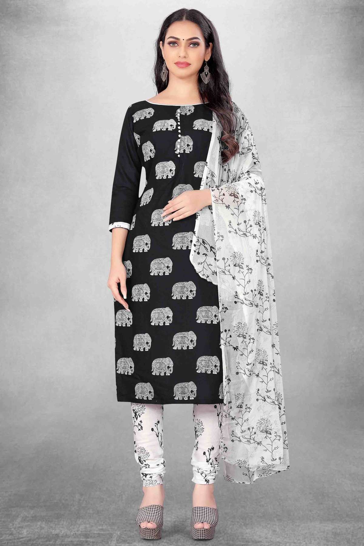 Dazzling Black South Cotton Churidar Suit UK - cs4178