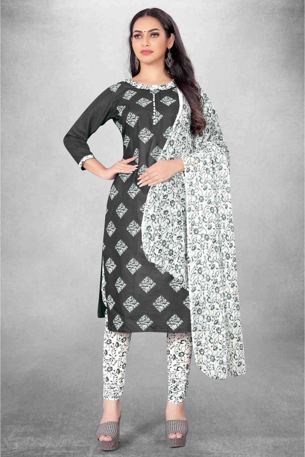 Attractive Grey South Cotton Churidar Suit - cs4272