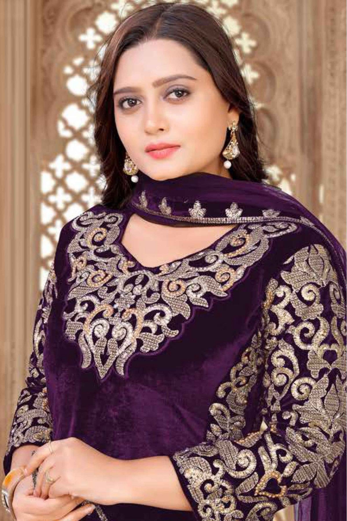 Mauve pakistani designer pant style suit