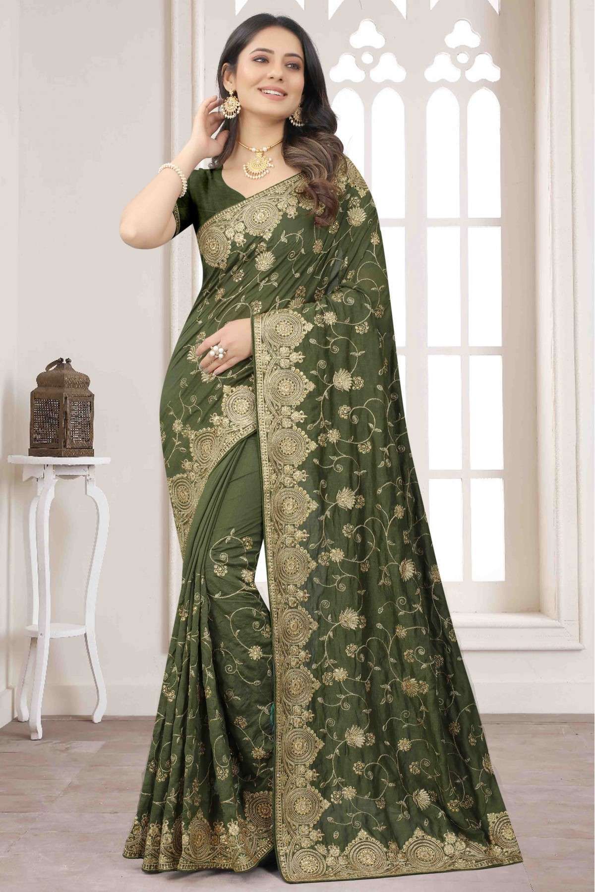 Green Mehndi Saree and Green Mehndi Sari Online Shopping