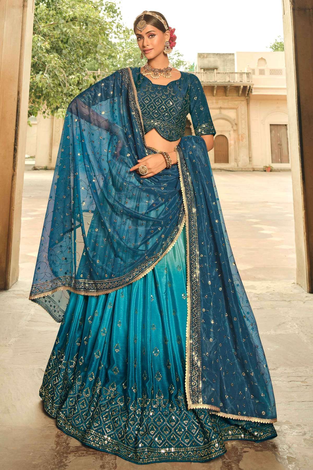 Silk Embroidery Lehenga Choli In Blue Colour LD5642697 A