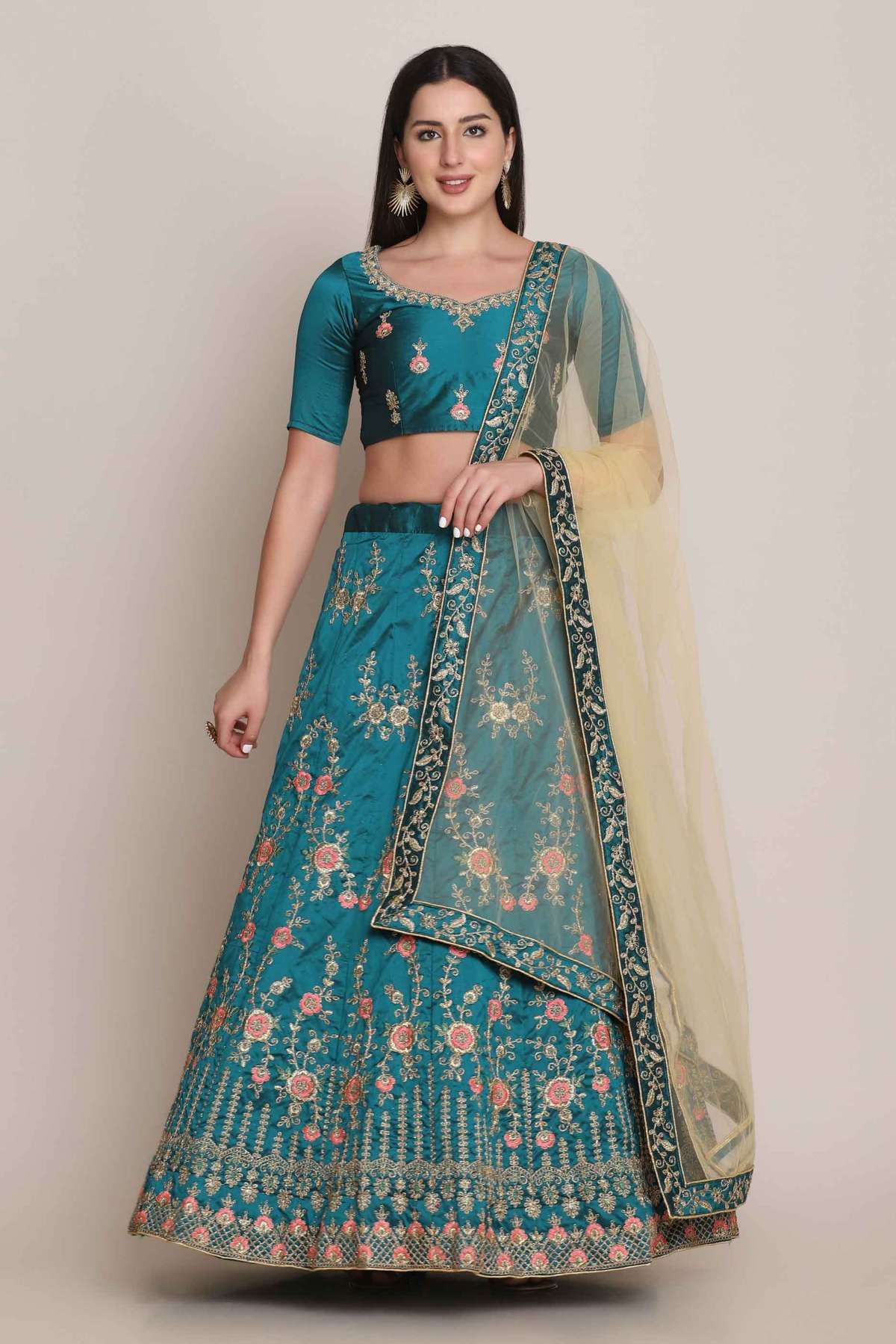 Silk Embroidery Lehenga Choli In Green Colour LD5642785 A