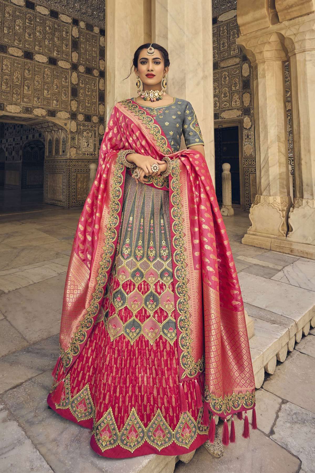 Embroidery Zari And Zarkan With Sequence And Multithread Touchup Semi  Stitched Lehenga Choli LD02290771