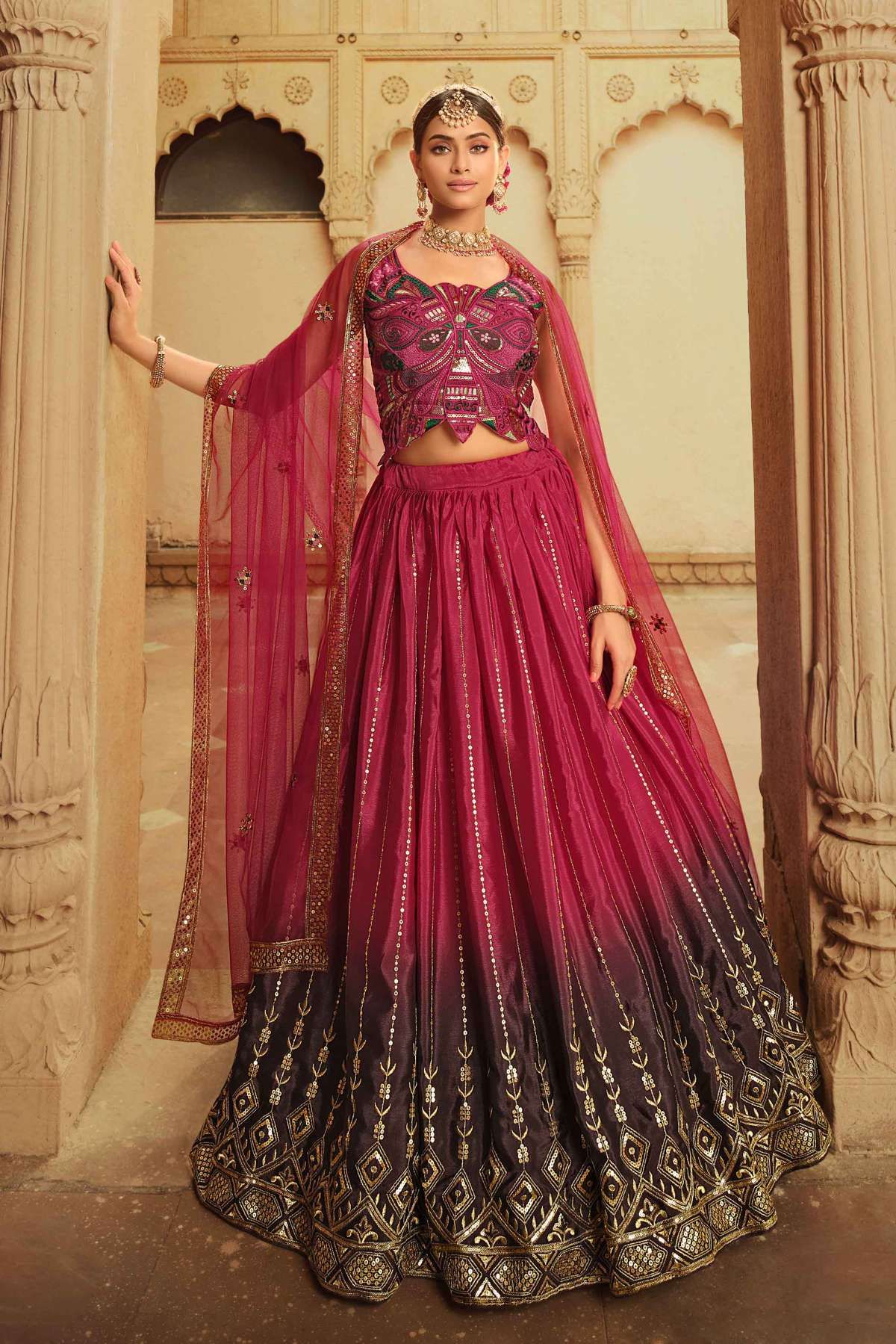 Thread Embroidered With All Over Mirror Work Lehenga Choli LD00430199  LD00430351