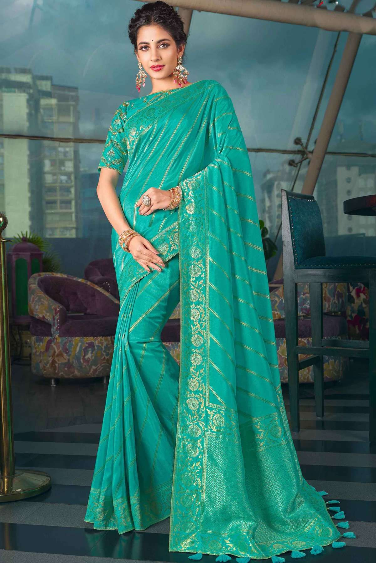 Buy Online Sea Green Color Trendy Saree : 235880 -