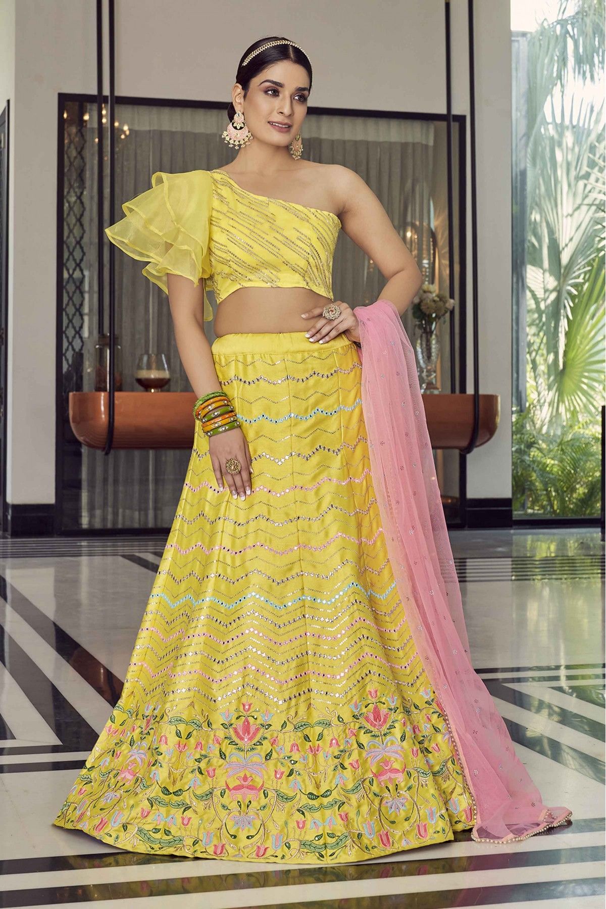 Yellow Crop Top Lehenga for Diwali | Kashish India