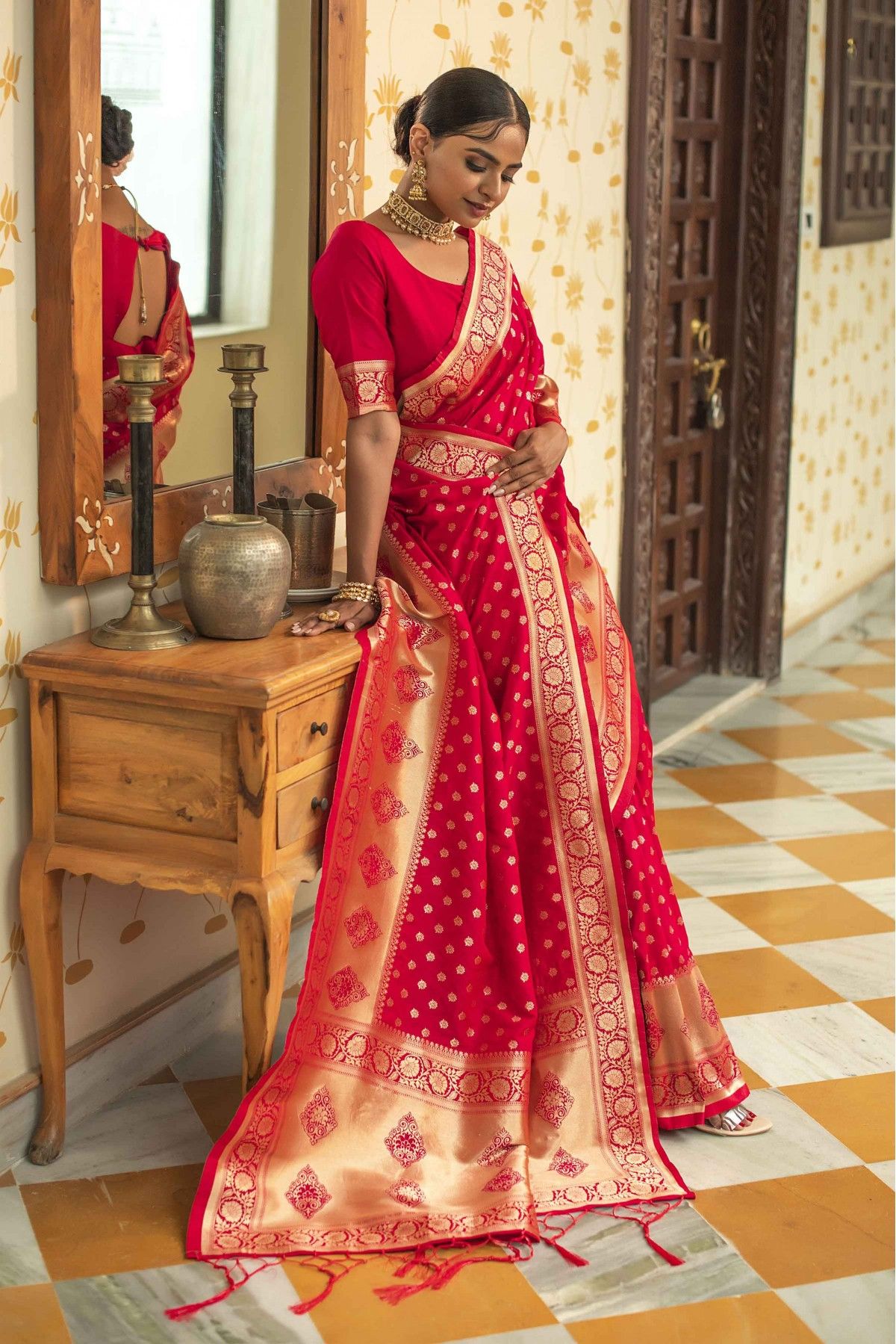 Shop Online Rani Wedding Banarasi Silk Contemporary Saree : 237115 -