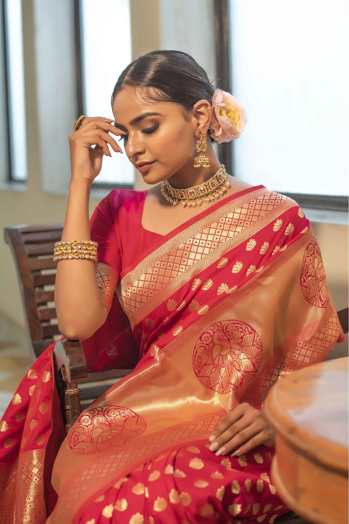 Rani Pink Banarasi Silk Ethnic Motifs Saree with Unstitched Blouse Piece -  Textile Wholesale