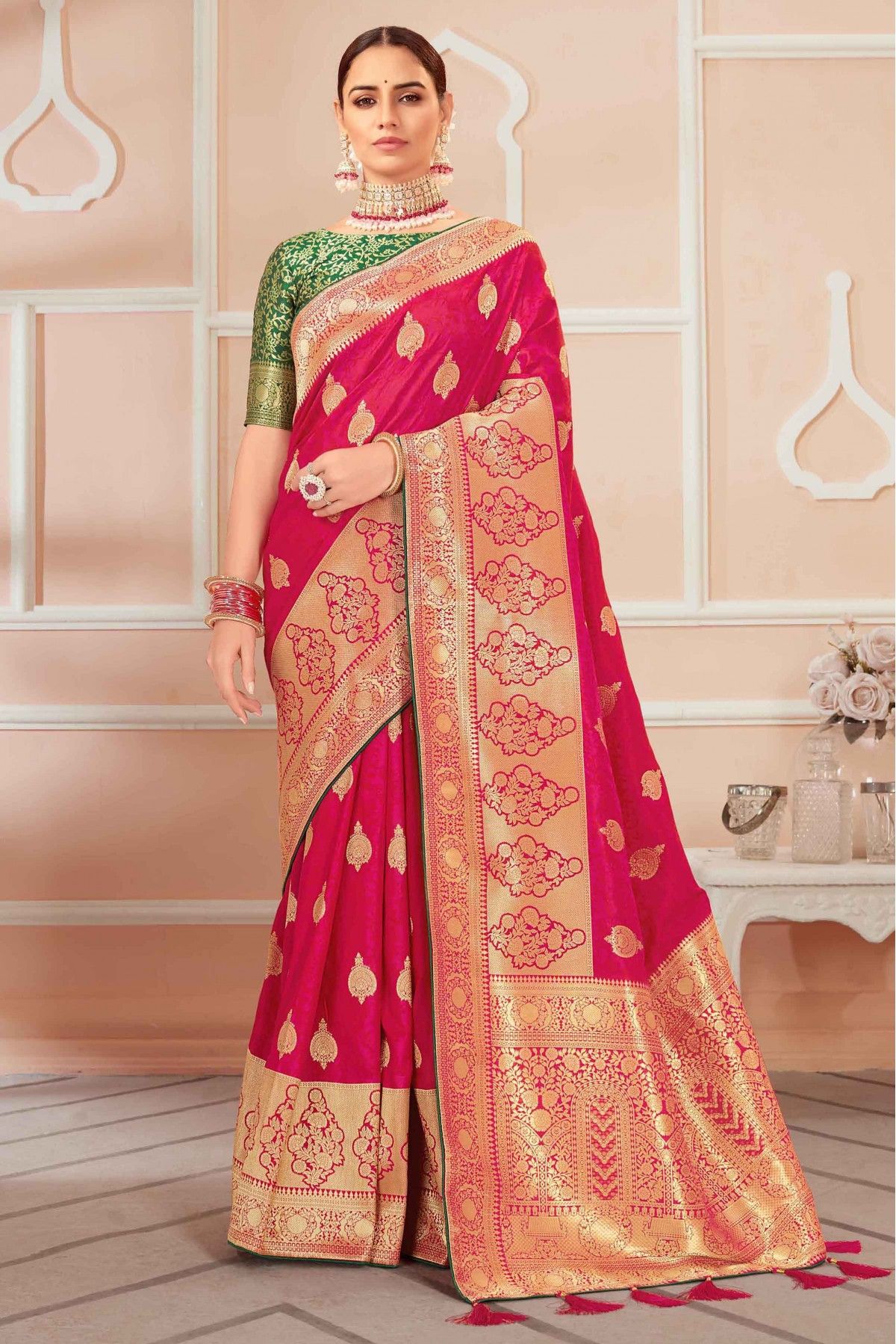 Rani Pink Color Banarasi Art Silk Traditional Party Wear Saree Blouse  -2676141141