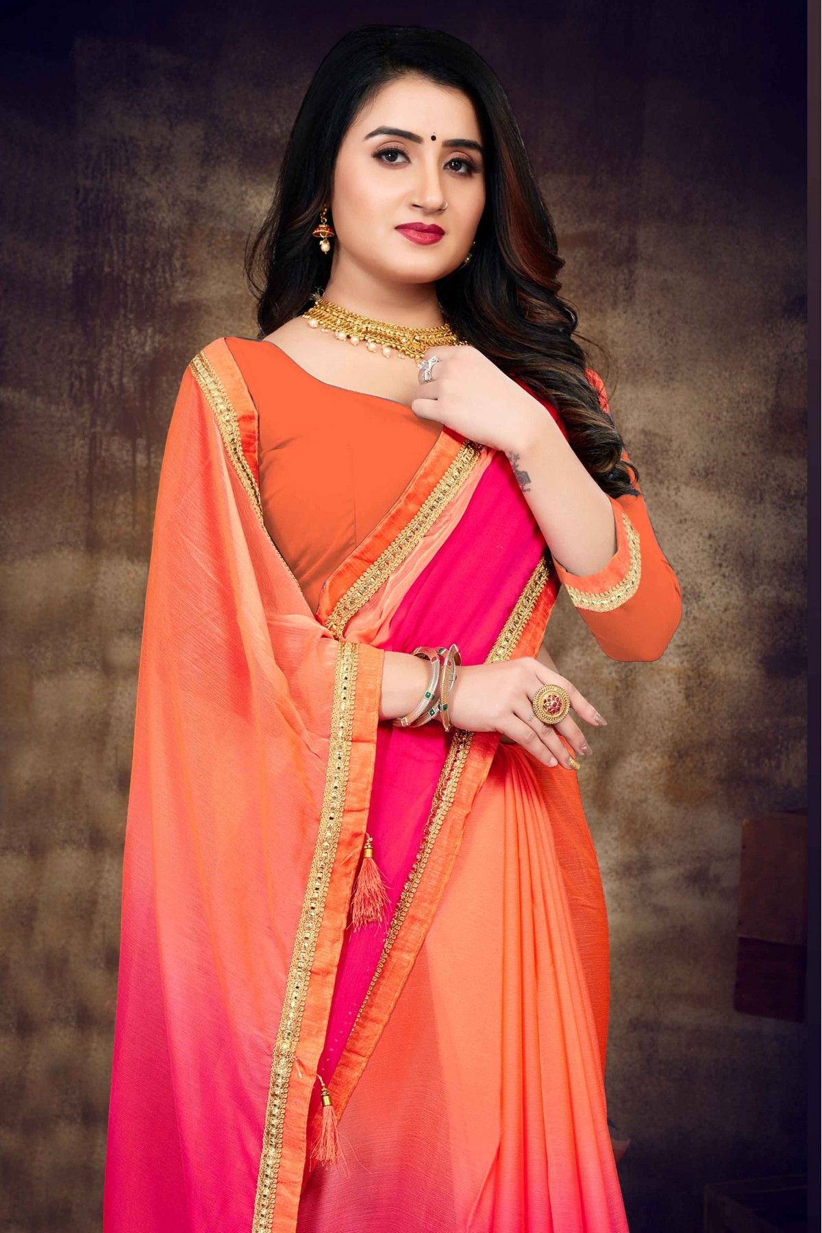 Majestic Silk Orange Saree - Heer Fashions