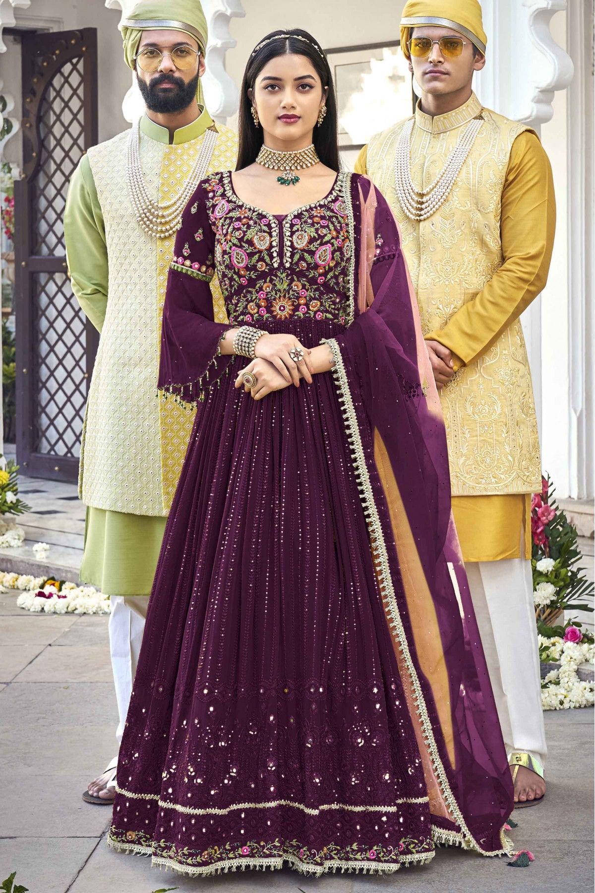 Wine Color Net Fabric Admirable Salwar Suit In Function Wear