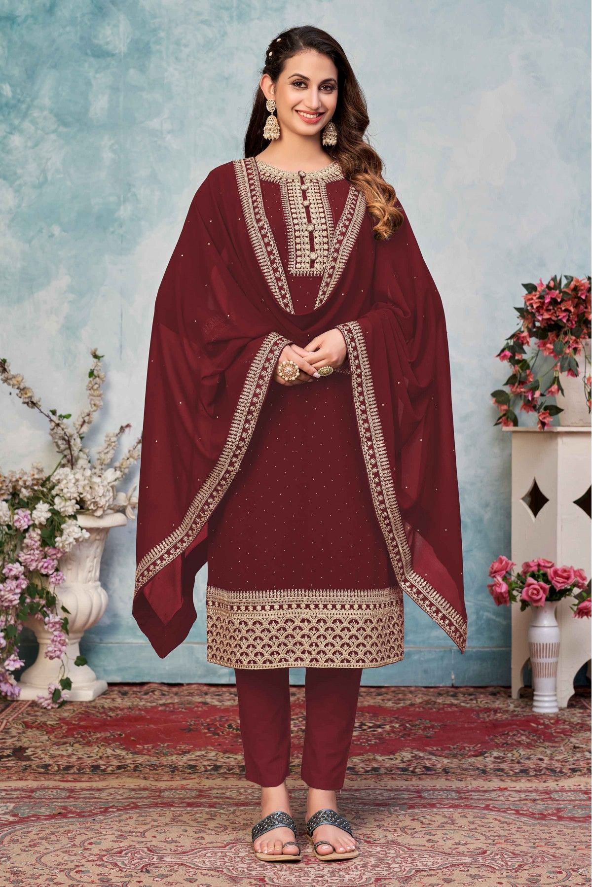 Buy Maroon Salwar Suit for Girls Online | G3fashion.com