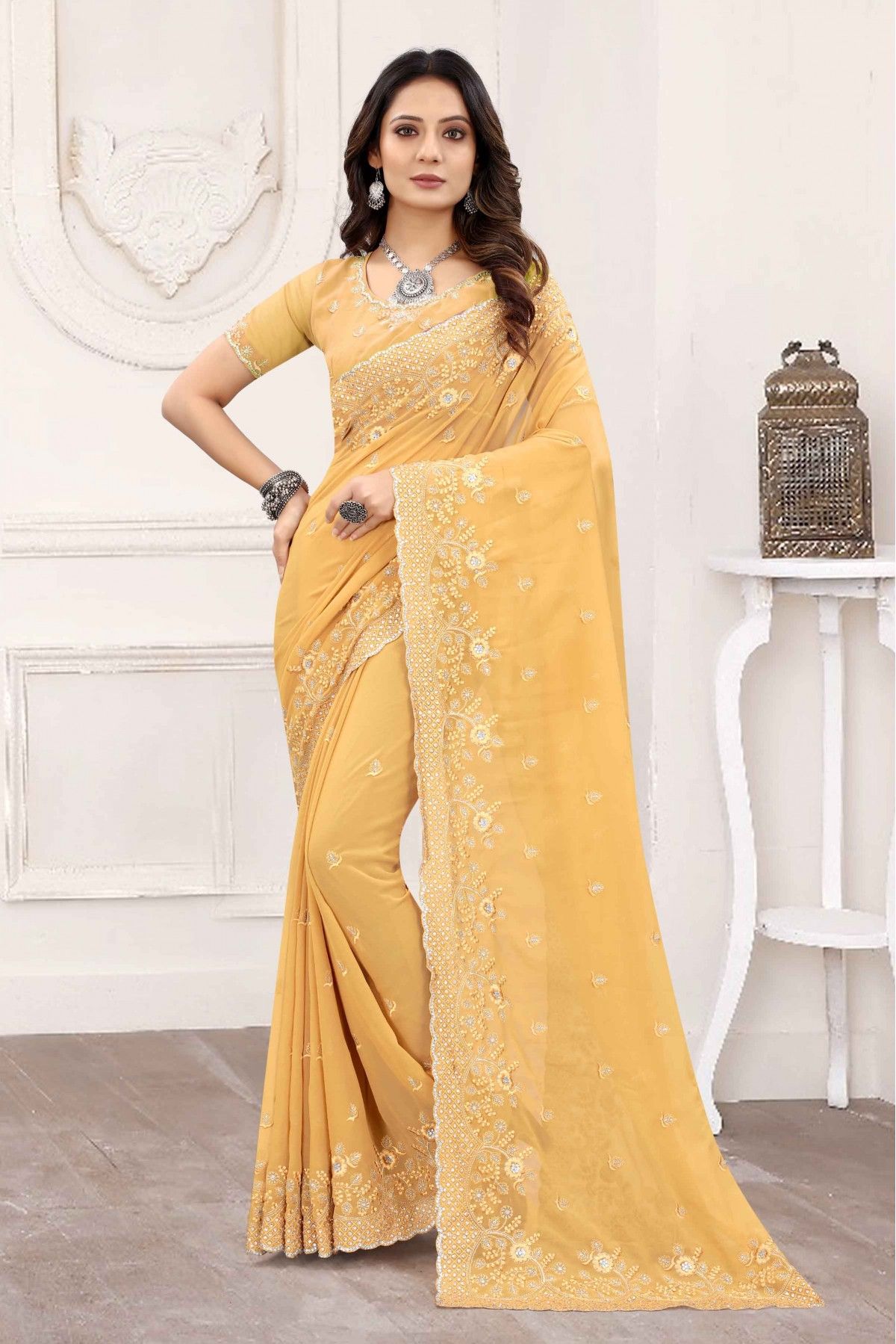 Amazing Gold Silk Woven Designer Saree