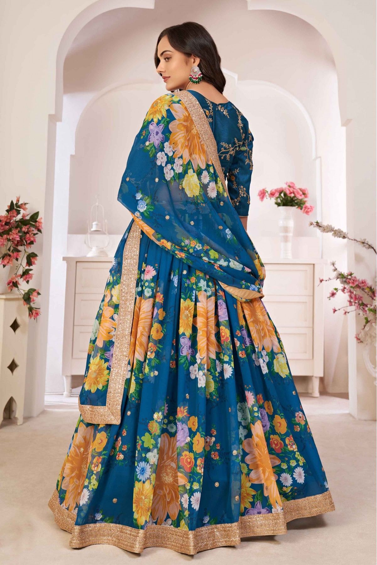 Charming Cream Taffeta Silk Digital Print Lehenga Choli Design Online - RJ  Fashion