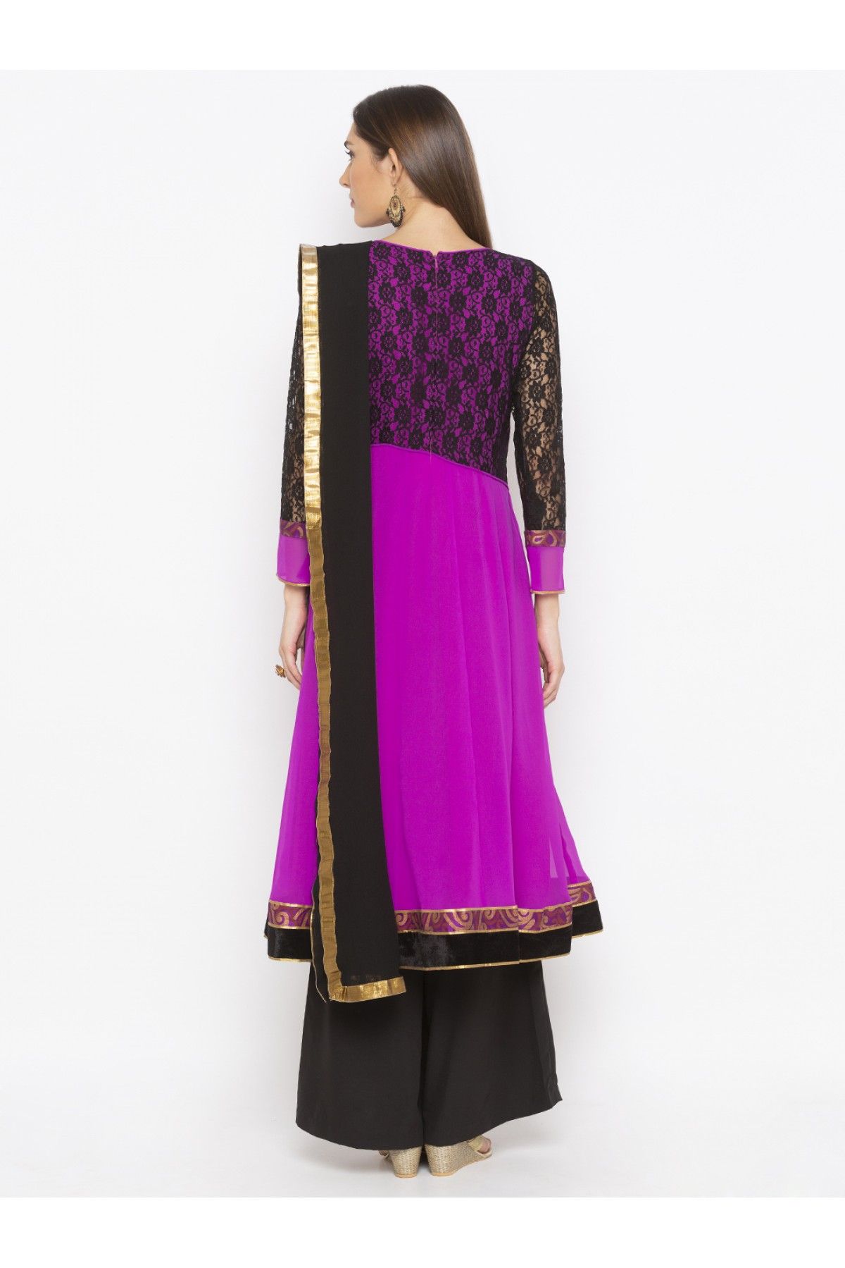 Plus Size Georgette Embroidery Palazzo Pant Suit In Magenta Colour