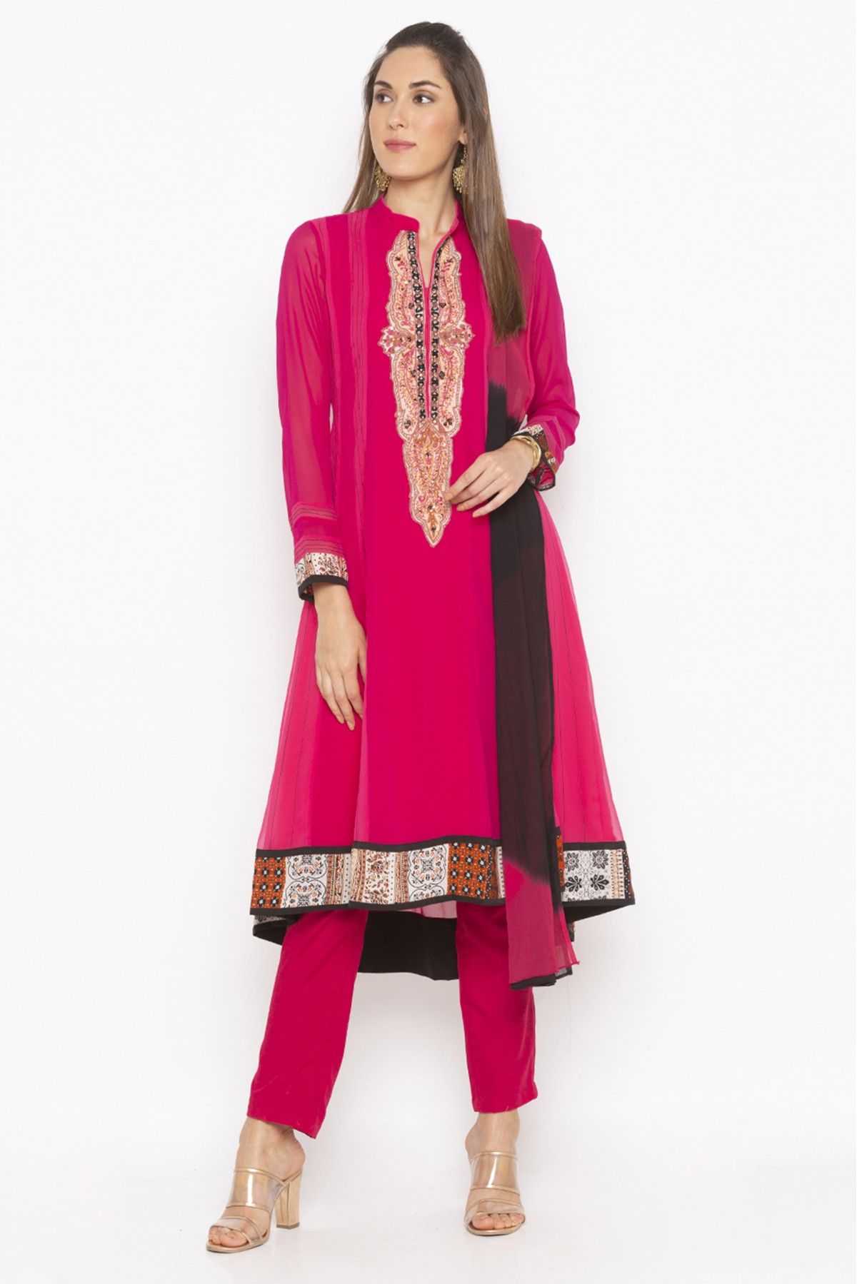 Viscose Rayon Embroidery Pant Style Suit In Pink Colour SS4781716