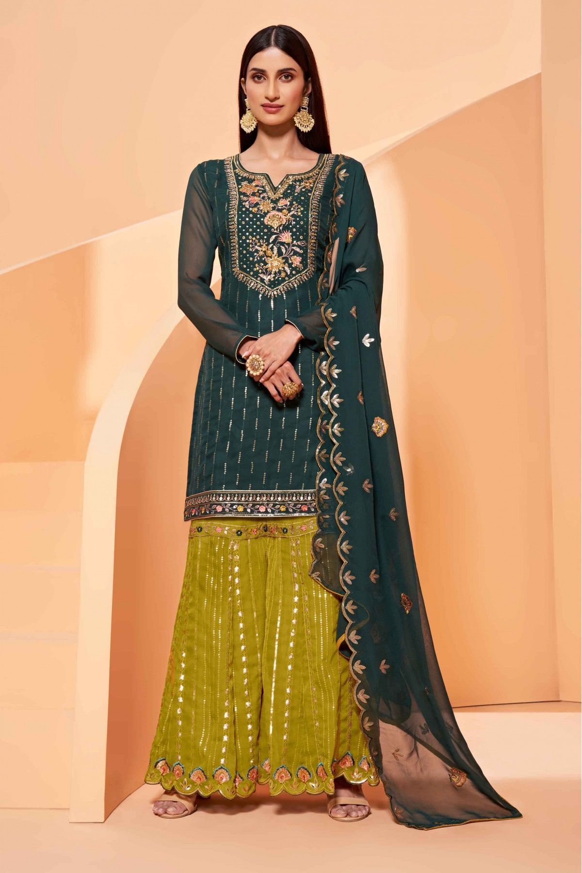 Aggregate more than 76 sharara dress green colour latest