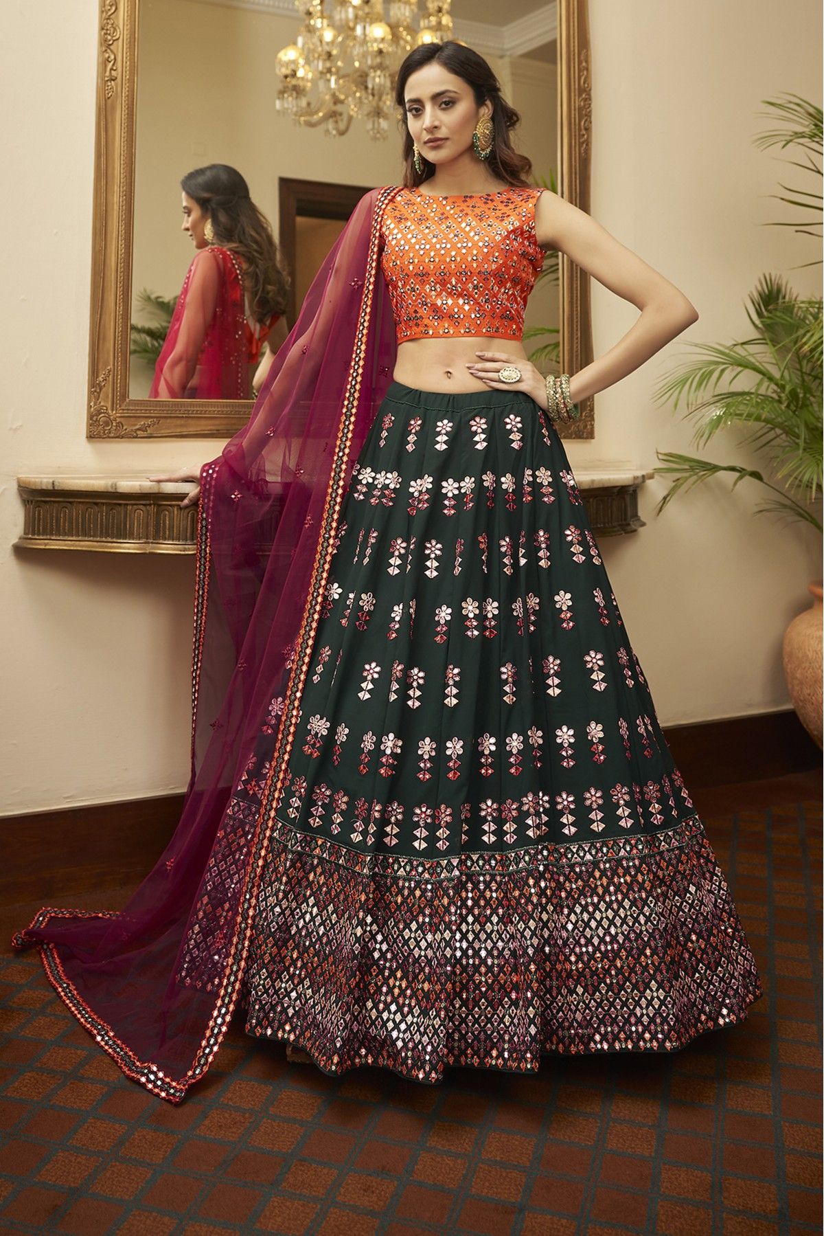 Buy Green Georgette Festival Wear Gota Patti work Lehenga Choli Online From  Wholesale Salwar.