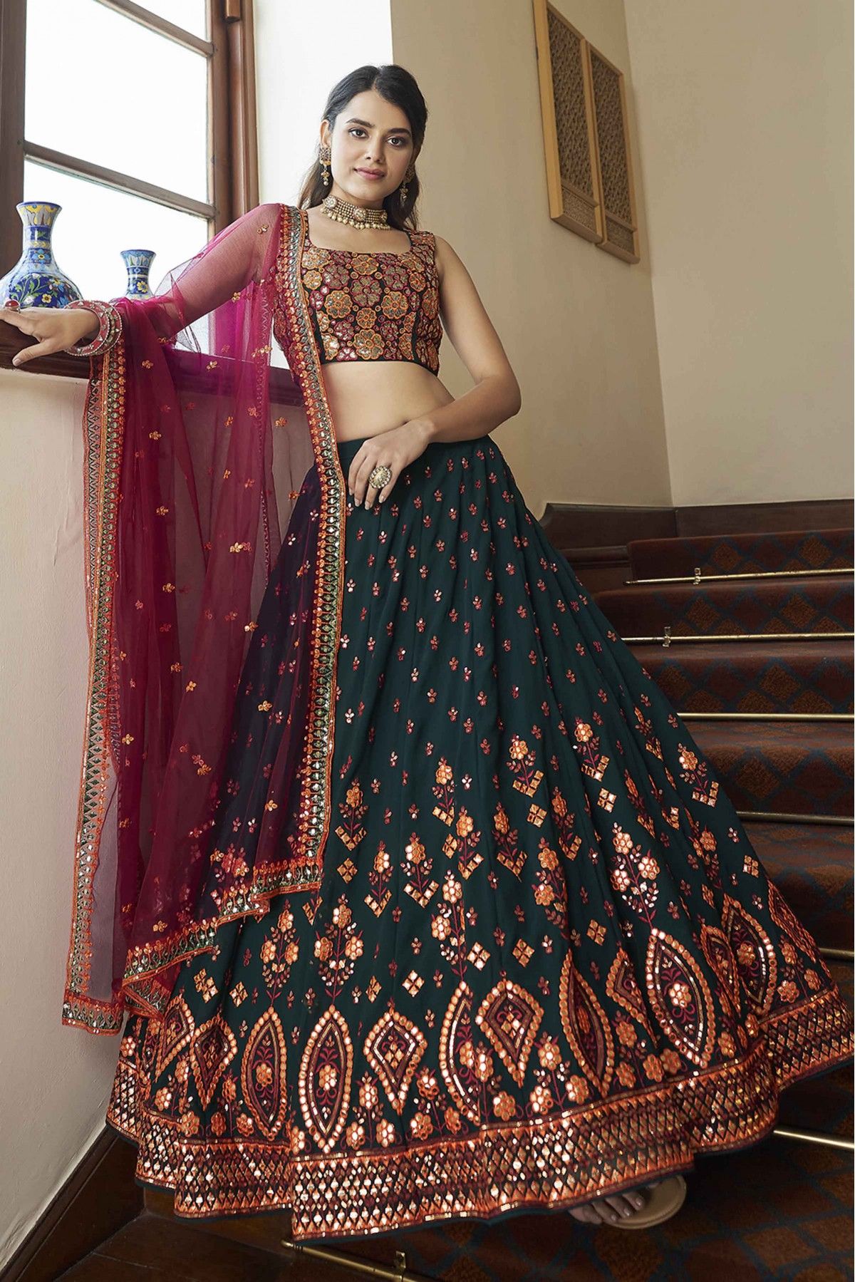 Heavy Colourful Butter silk Real Mirror Work and Gotapatti Work Lehenga  Choli | SkyCulture