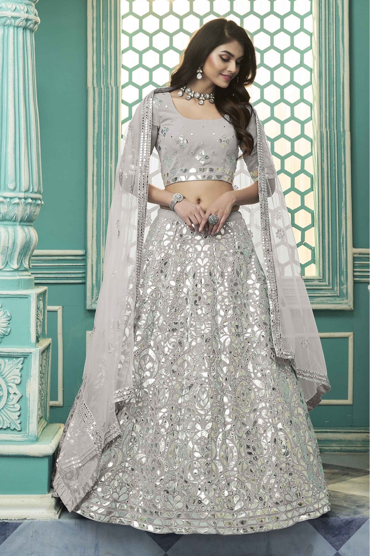 Grey colored Georgette Lehenga choli with Heavy Embroidery Sequence wo –  Fabvilla