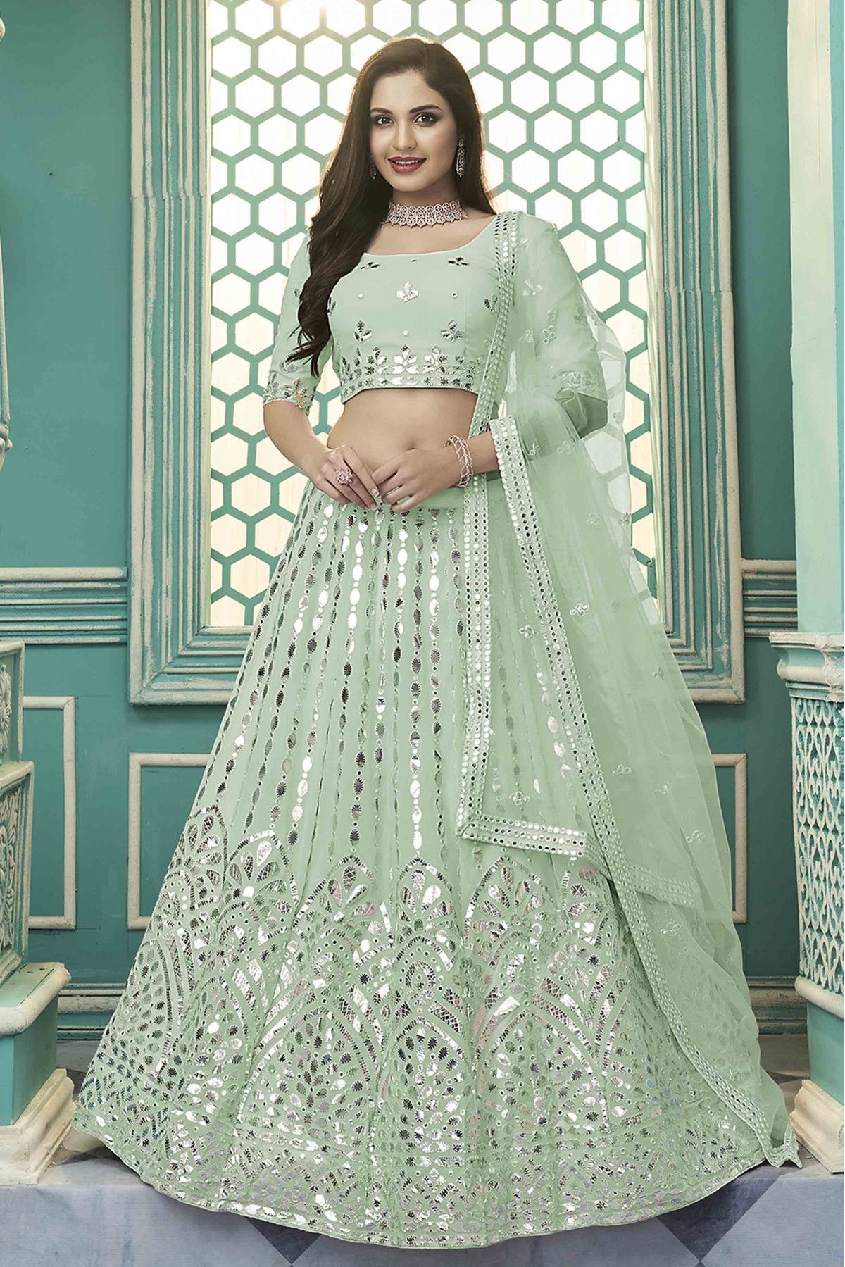 Graceful Floracance Green Gota Patti Embroidered Georgette S