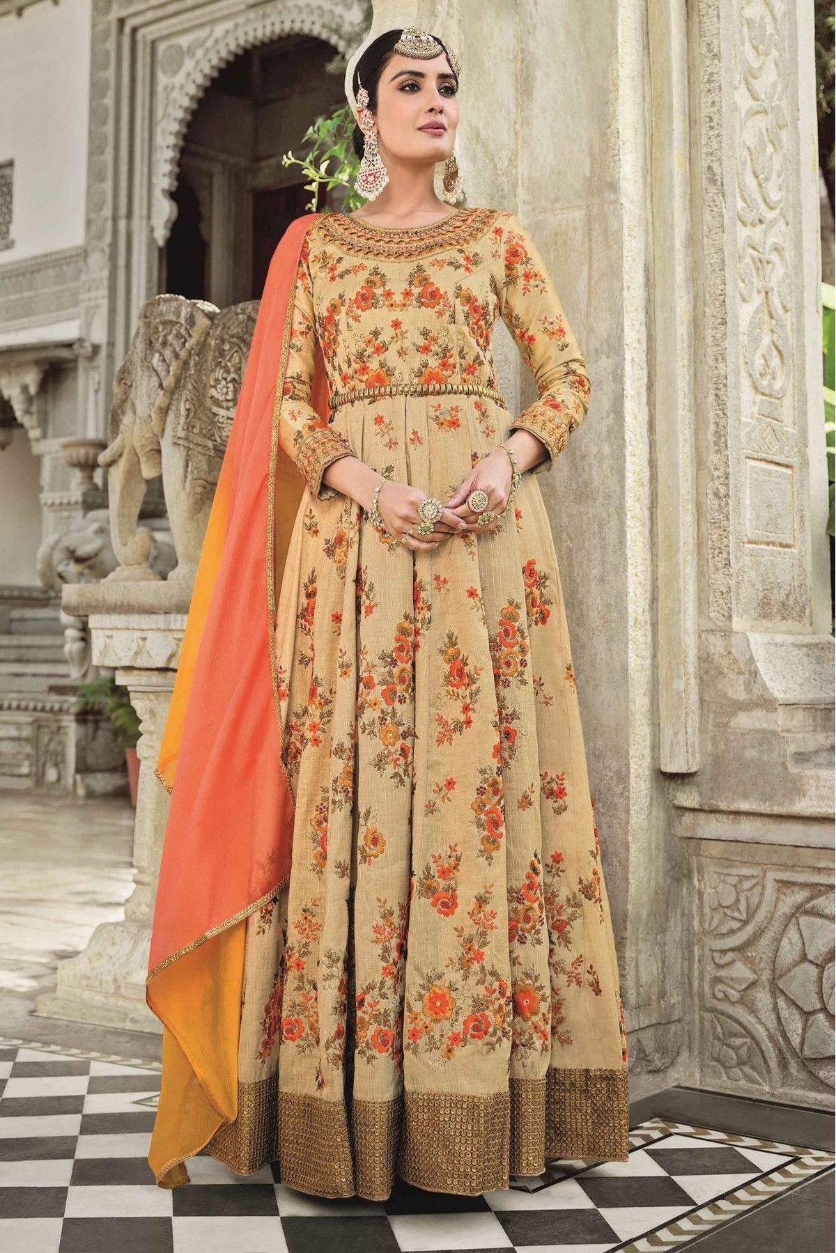 Fashionable Beige Color Fancy Pattern Anarkali Gown – vastracloth