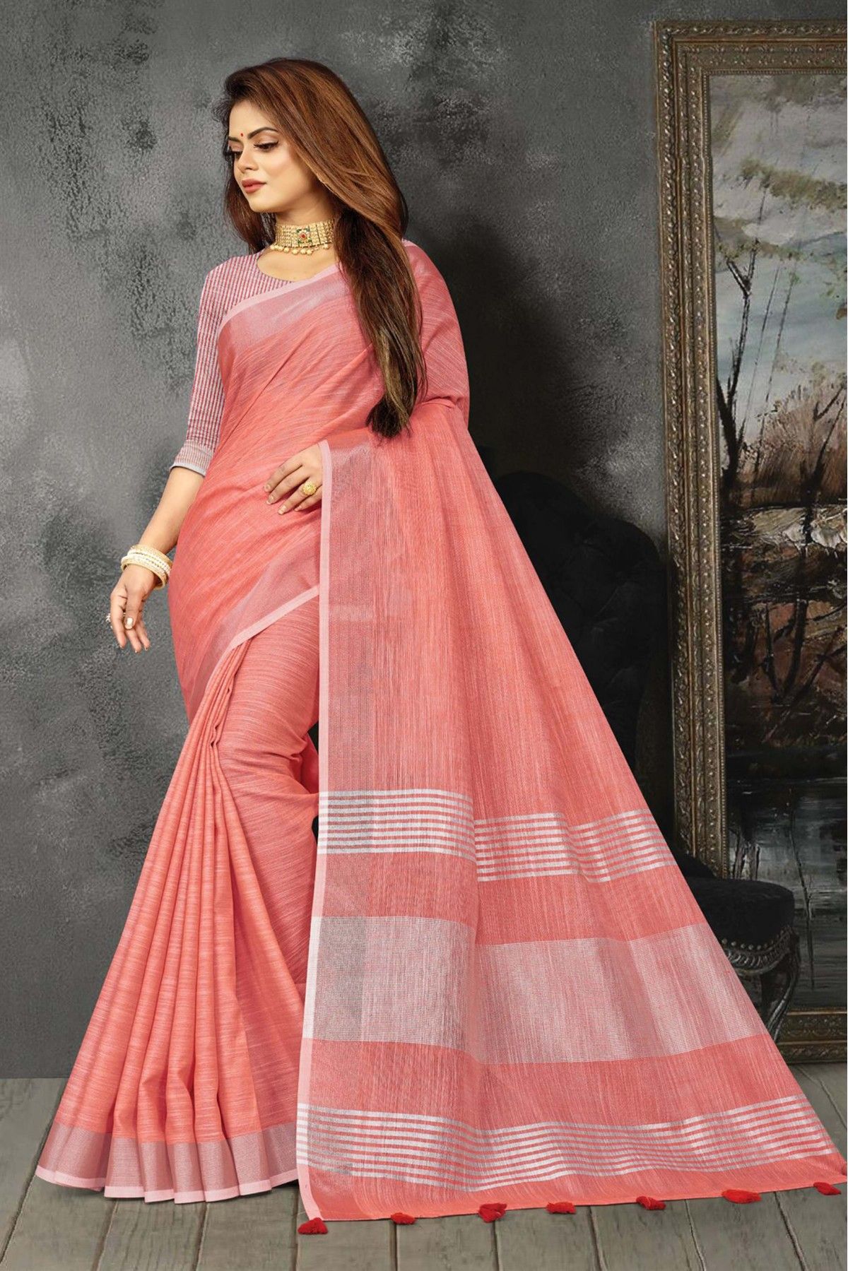 Radiant Pastel Peach Cotton Saree