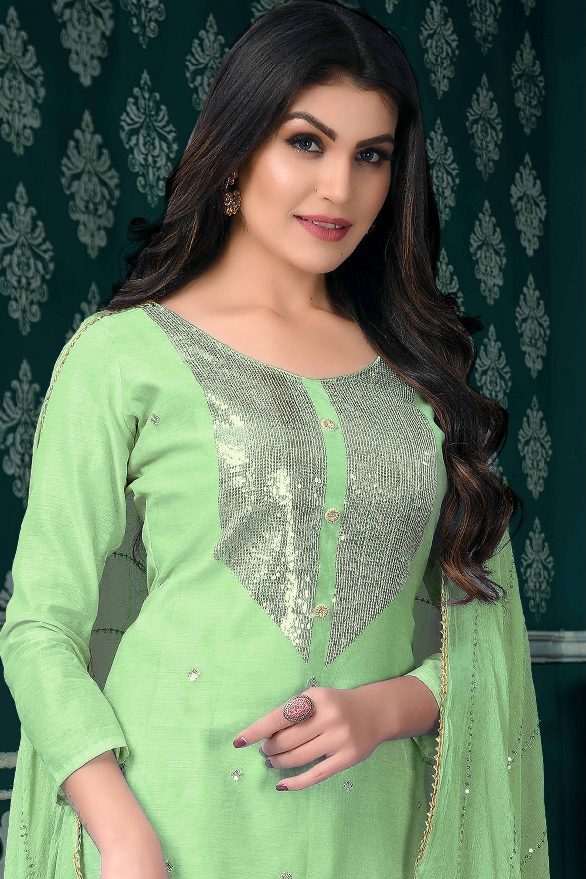 Traditional Parrot Green Sharara Dress For Girl