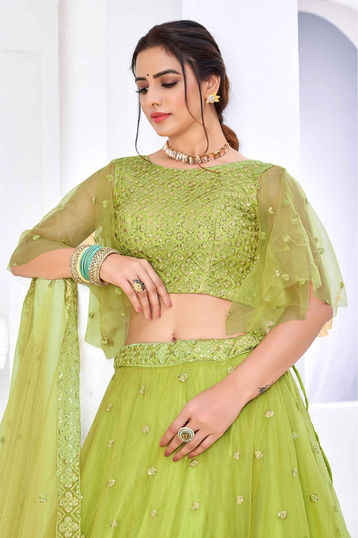 Buy Starflower Lime Green Lehenga Set Online for Women by RENEE LABEL -  3860623