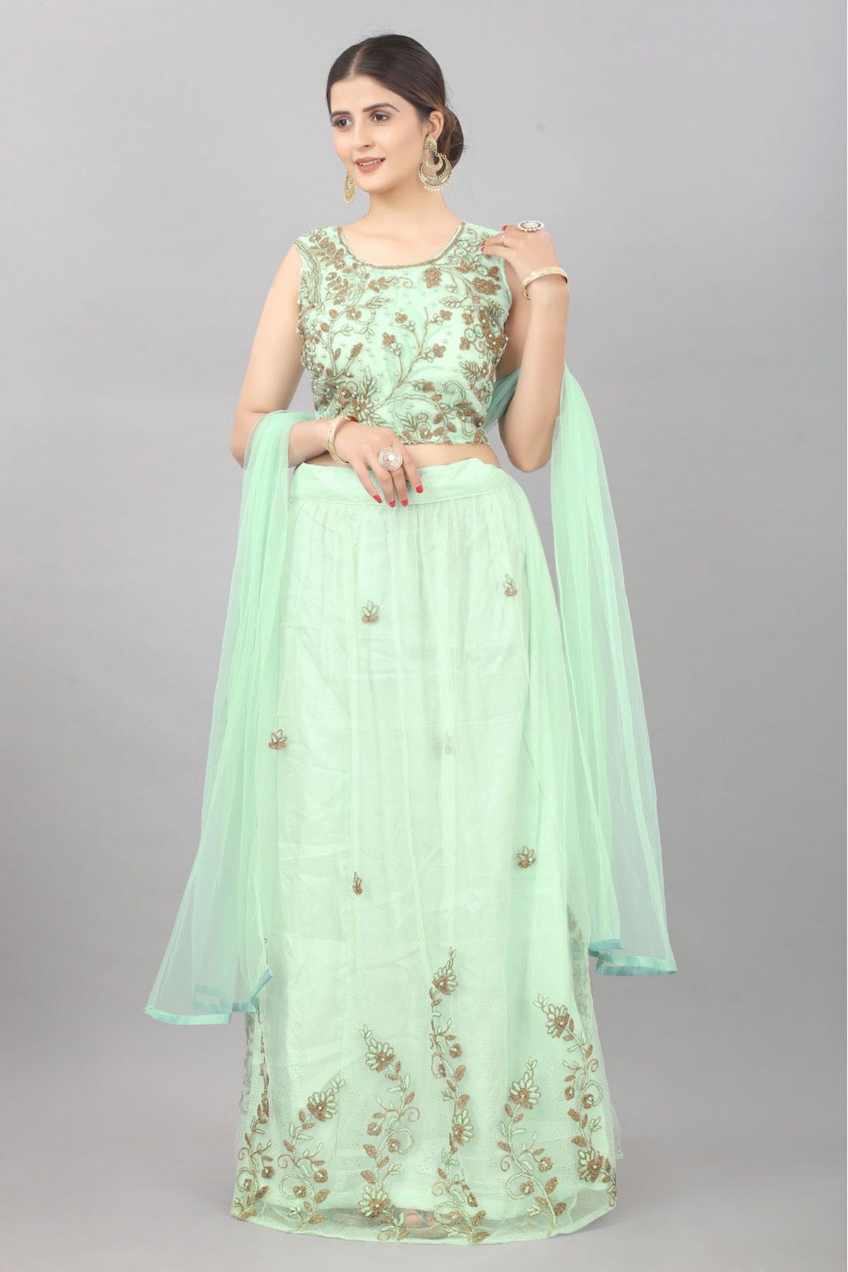 Net Embroidery Lehenga Choli In Green Colour - LD5412791
