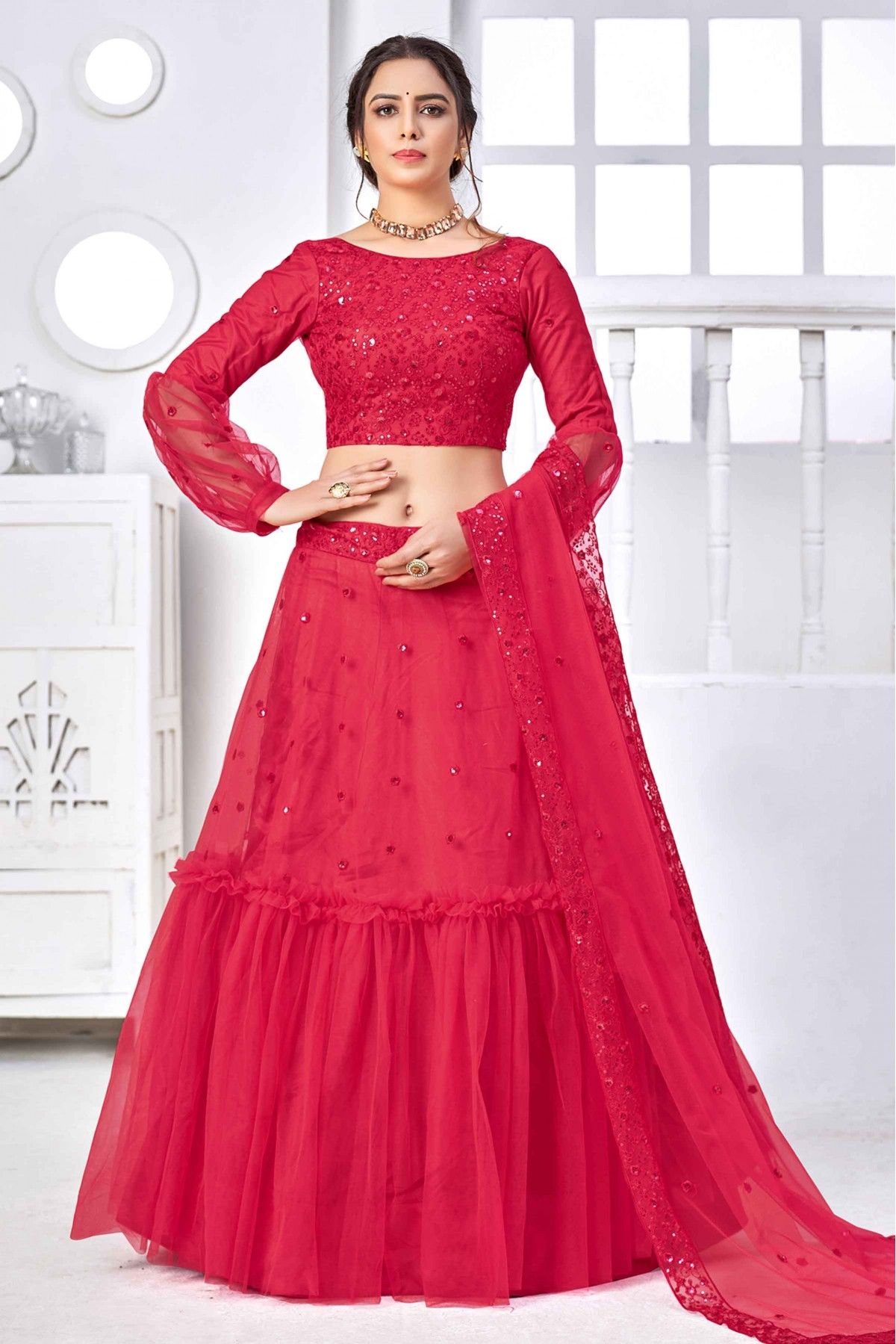 Rani Pink Silk Bandhani Lehenga Choli With Gotapatti Work – AMRUT