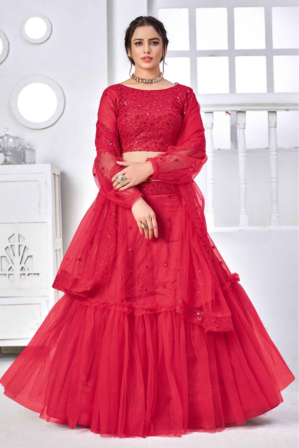 Net Embroidery Lehenga Choli In Dark Pink Colour - LD5680069