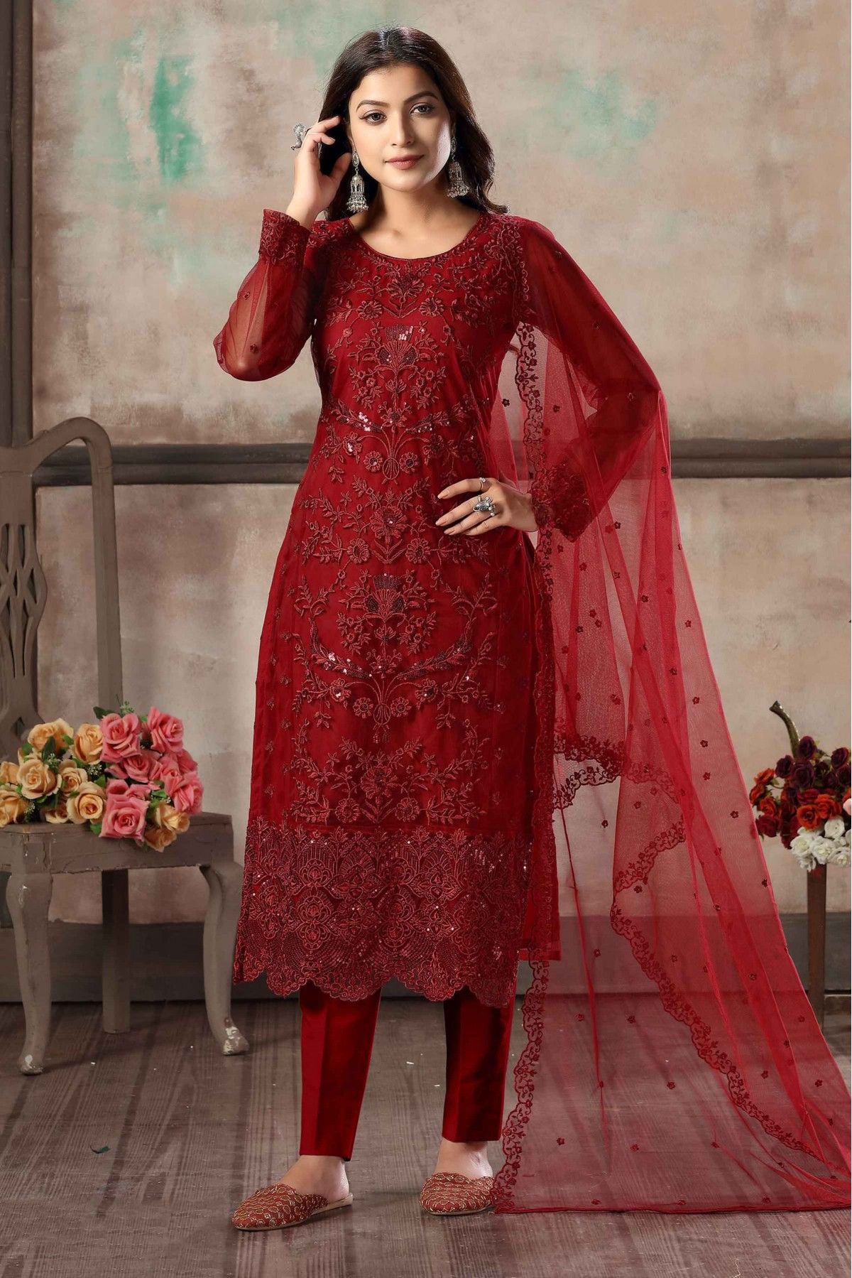 Red Color Pant Style Suit buy online -