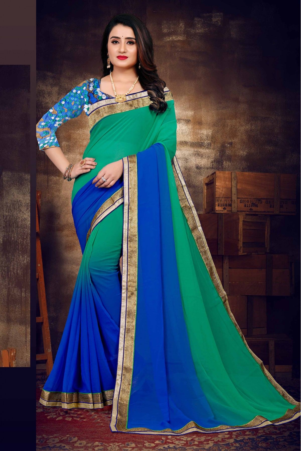 Buy Women's Designer Saree Rangoli Silk Febric Sky Blue Colour Free Size at  Amazon.in