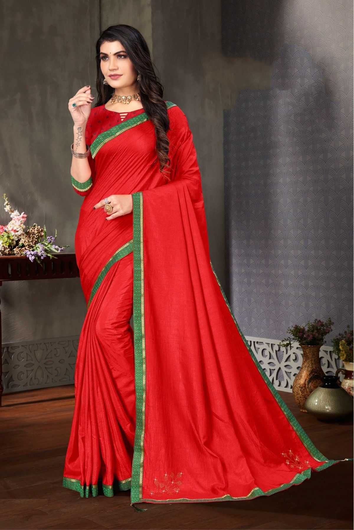 Georgette Party Wear Saree In Red Colour - SR1542078