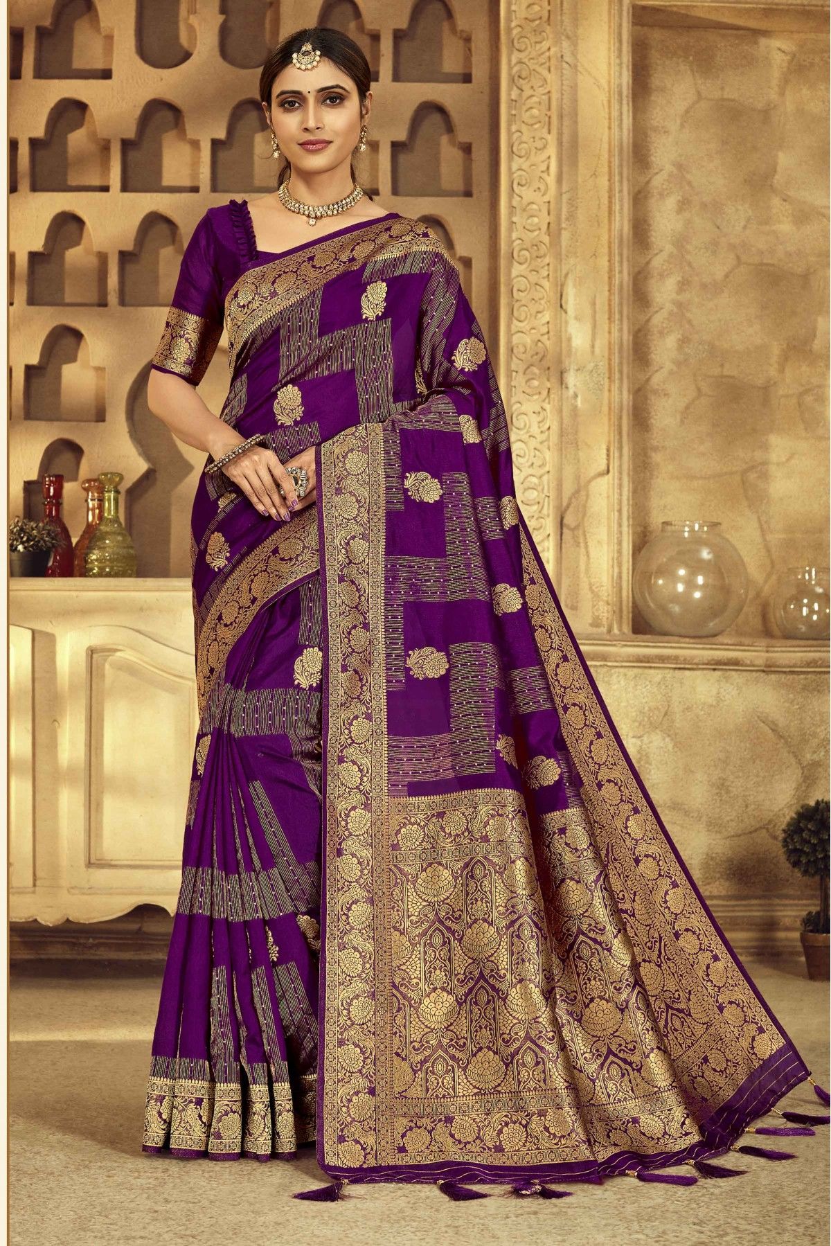 Silk Saree with blouse in Purple colour 5418