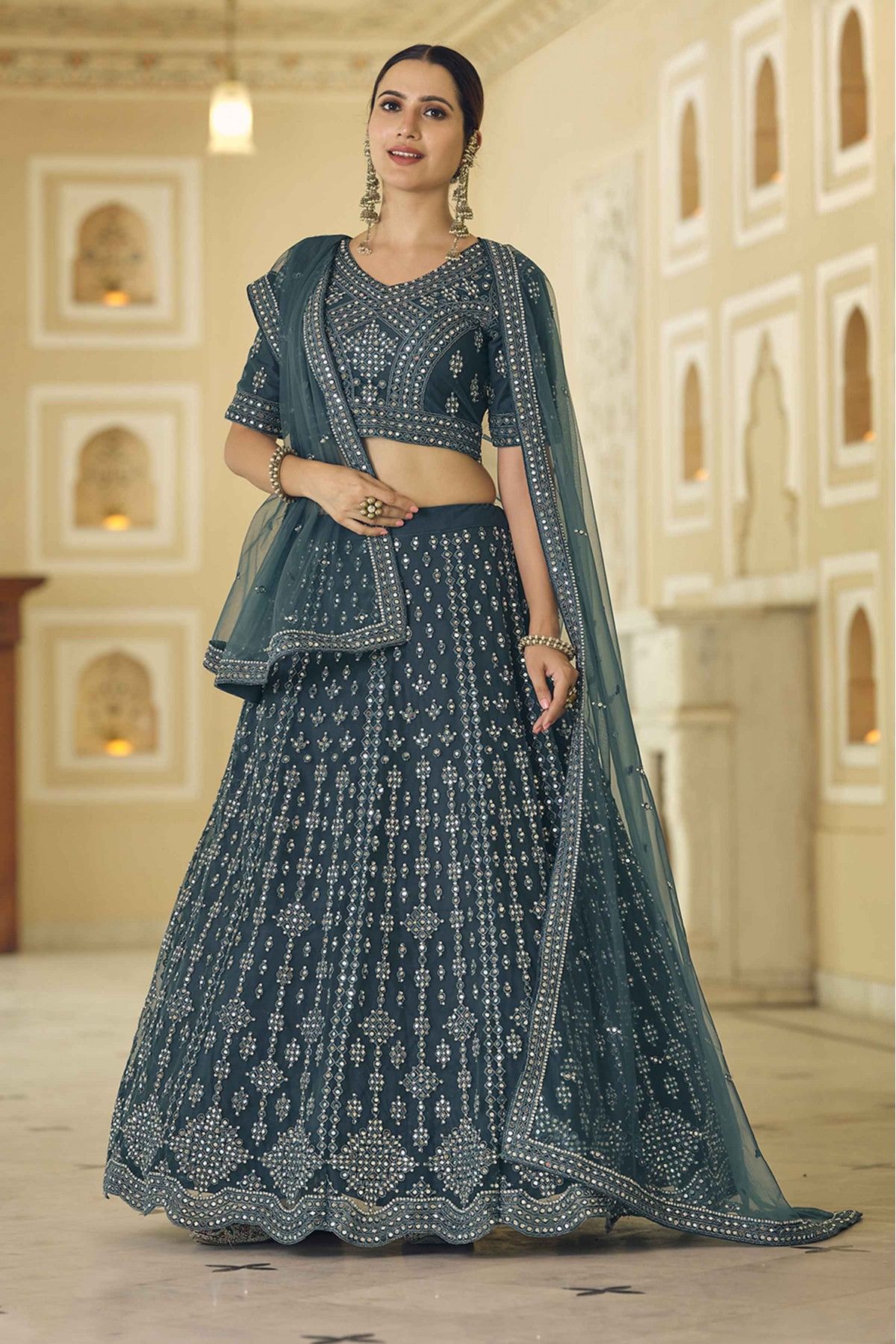 Buy Black Mirror Work Muslin Cotton Lehenga Choli Online