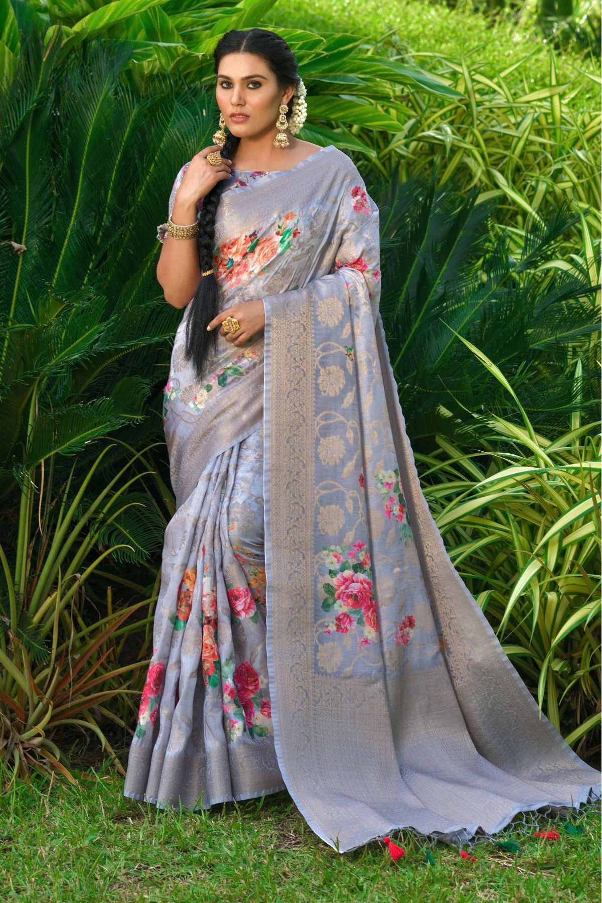 Silk Linen Weaving Design Jacquard Handloom Purple Saree with Running  Blouse-Indiehaat – Indiehaat.com