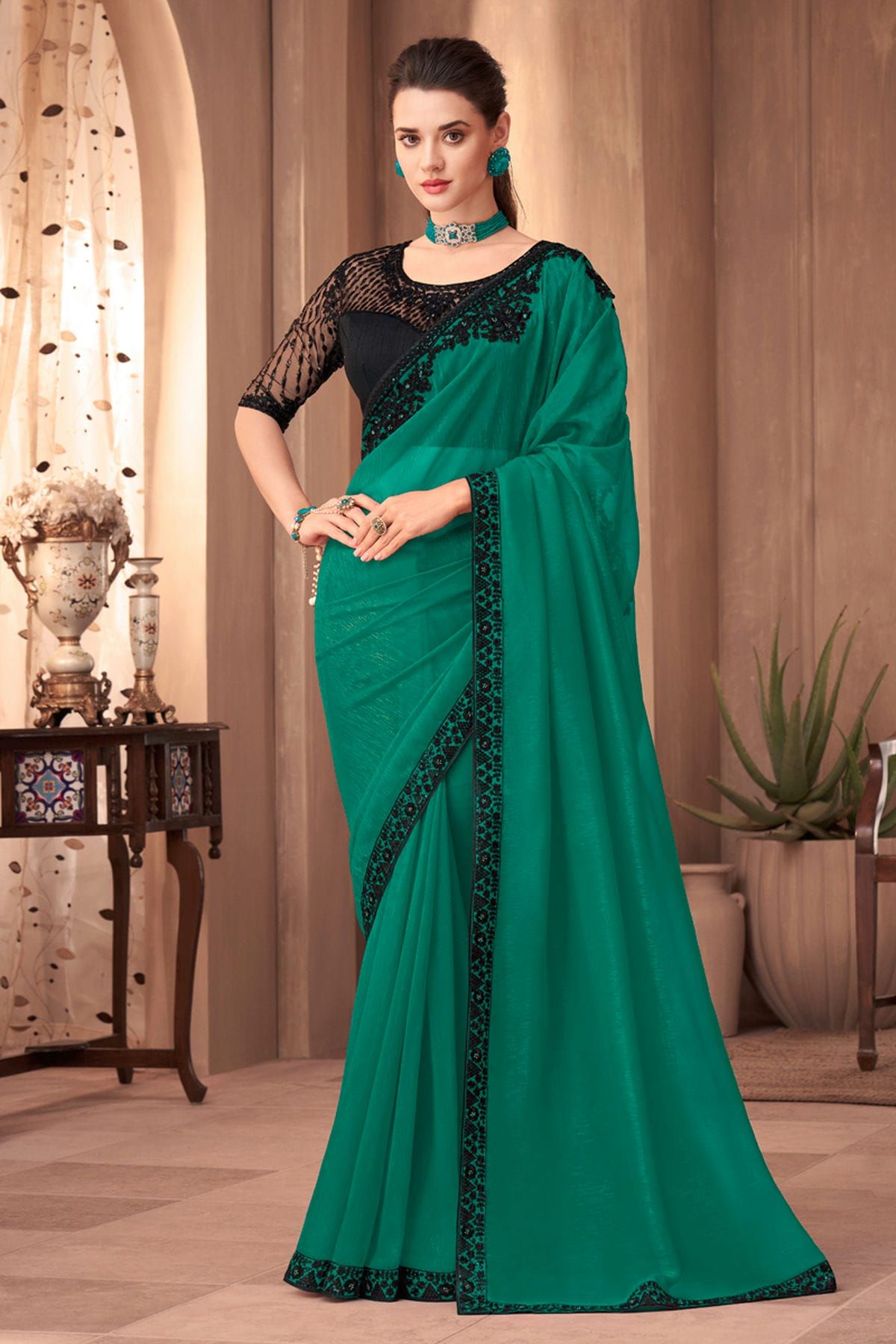 Green Embroidery Banarasi Silk Saree | Leemboodi