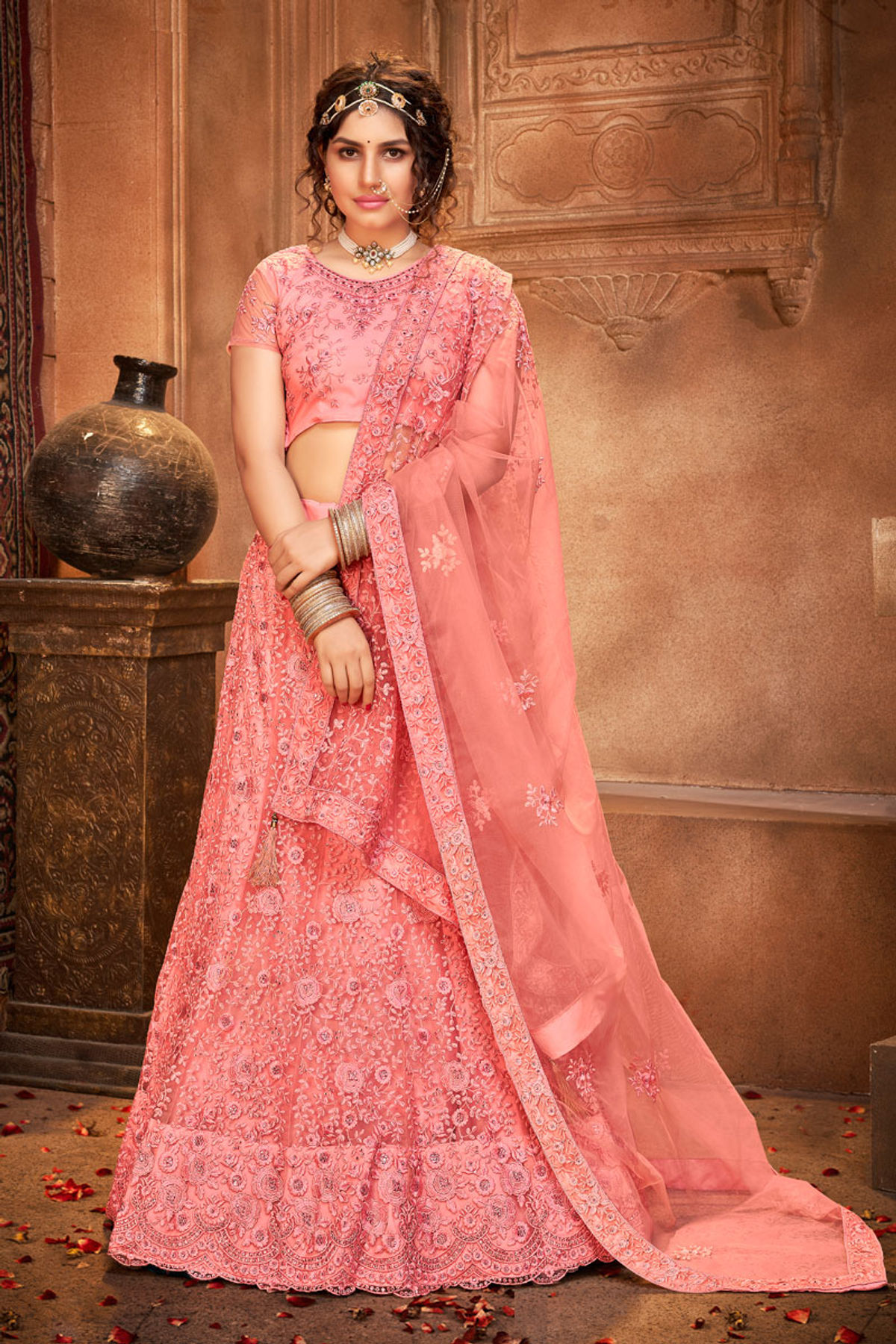 Georgette Thread, Zari, Sequence, Siroski Lehenga Choli LD05646319 In Mauve  Colour