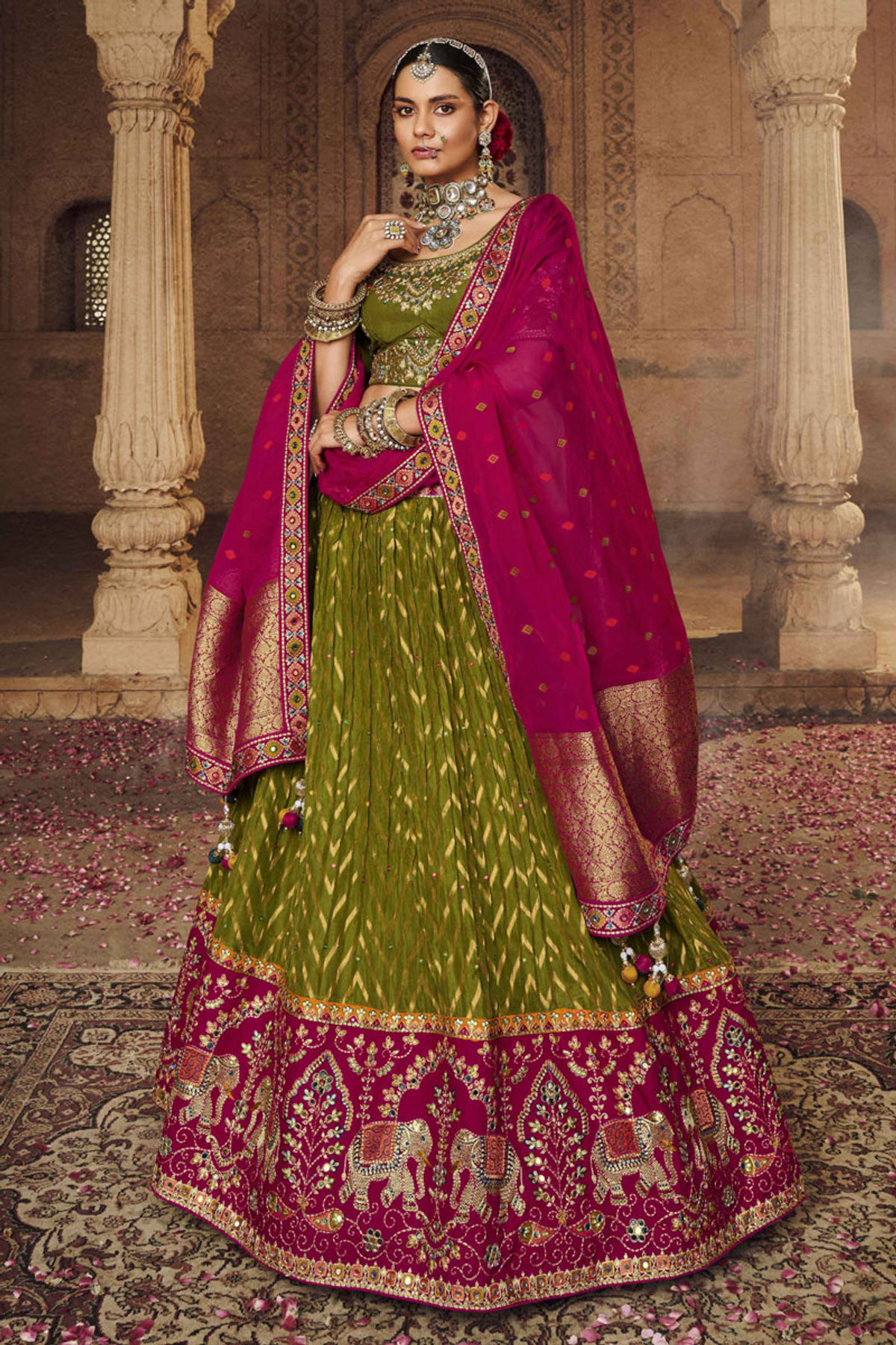 Green color heavy designer lehenga choli for mehendi function – Joshindia