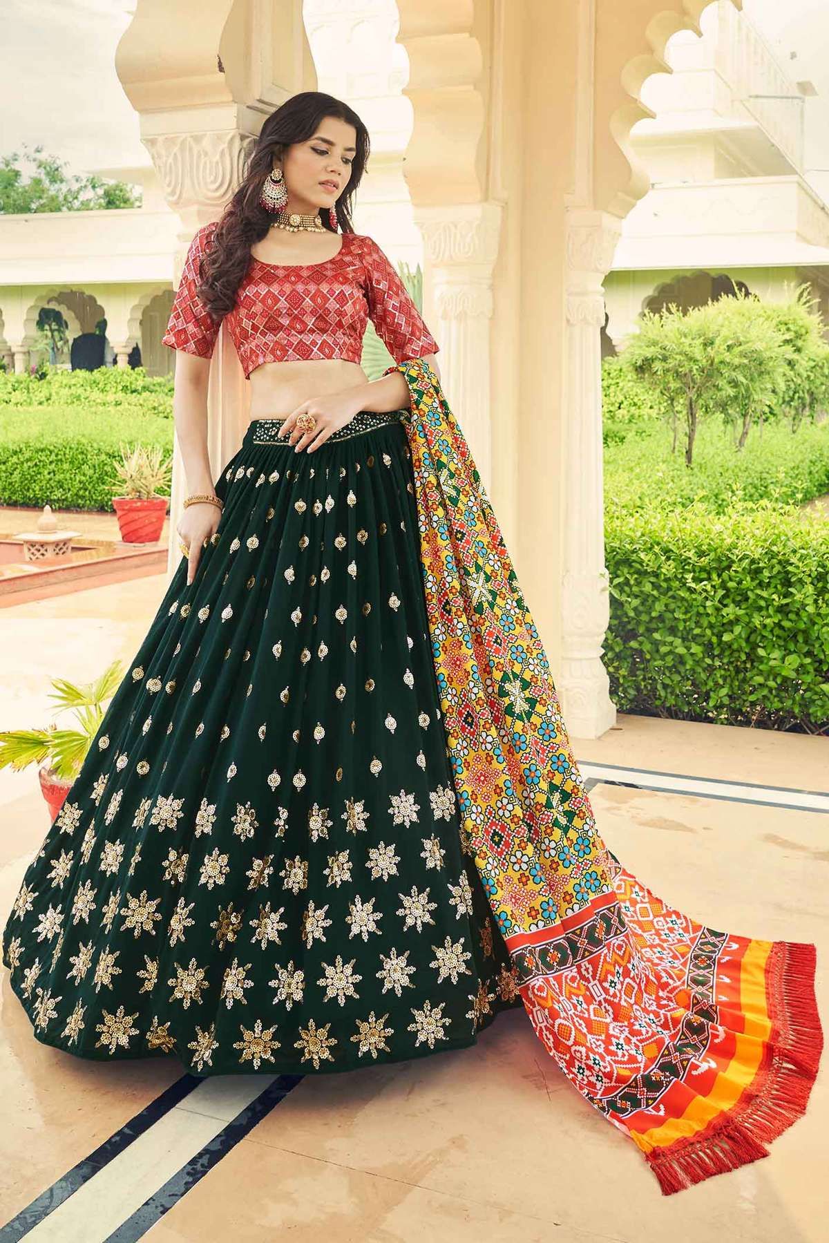 Georgette Silk Embroidered Print sequince Lehenga Choli LD32107D09 A