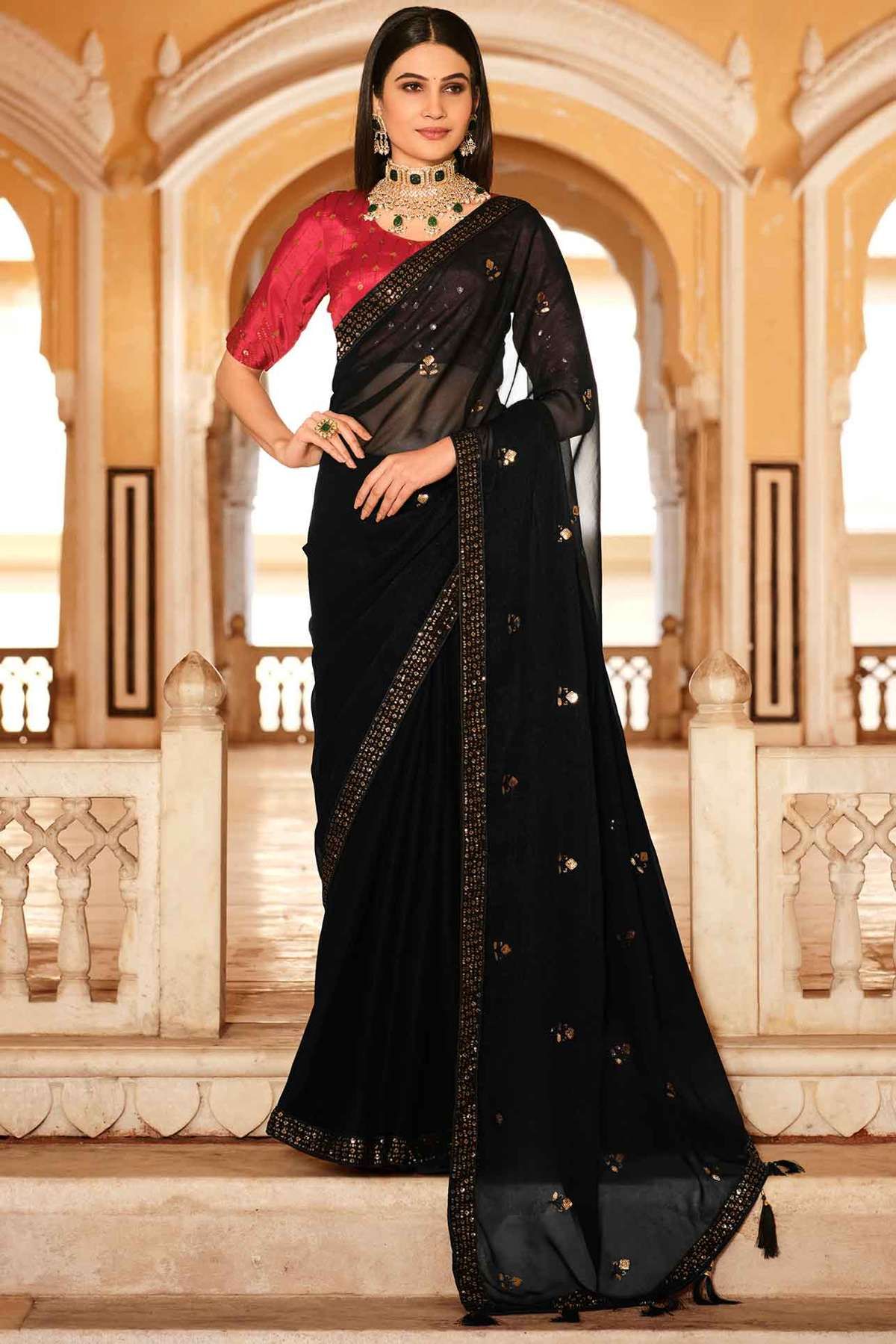 Cream Party Wear Latest New Designer Sequence Ladies Saree, Size