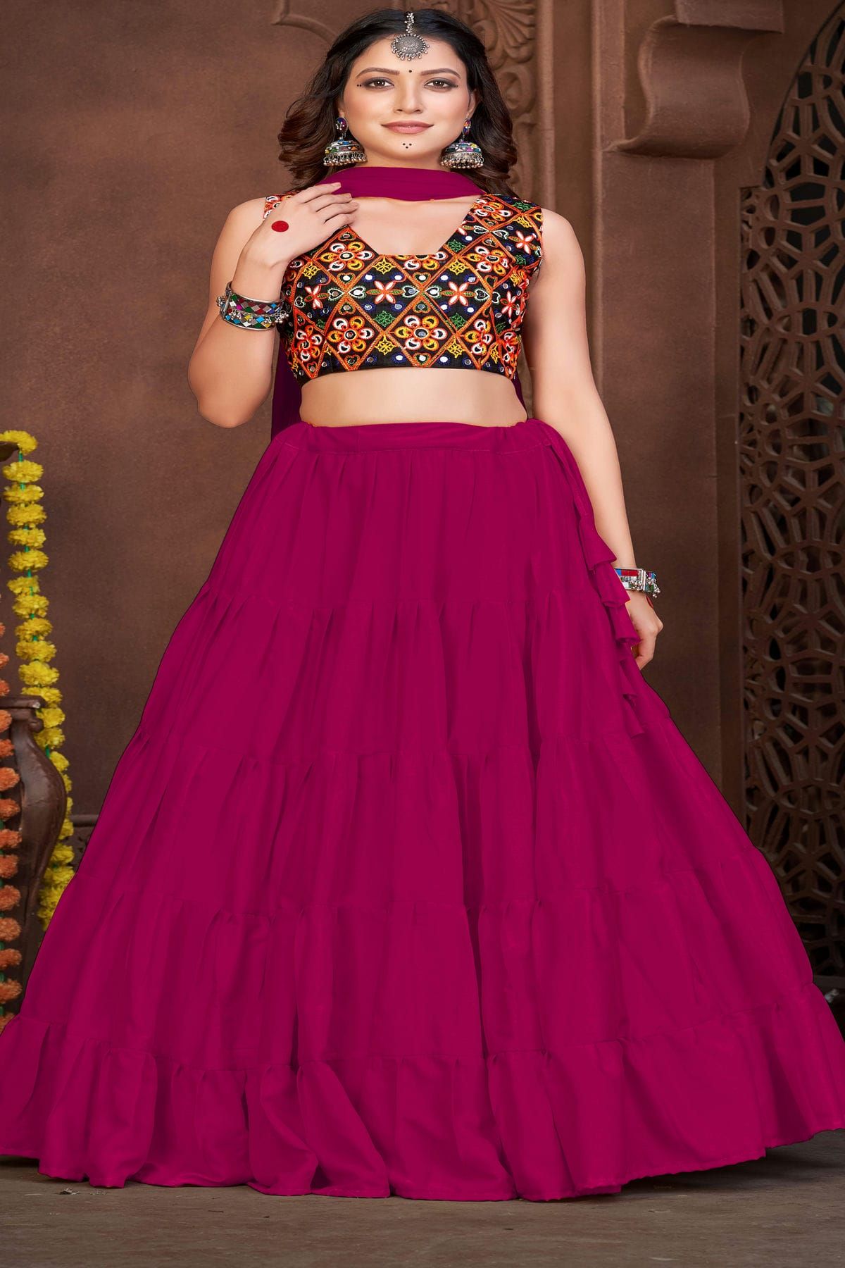 Red Green Bangalore Silk Circular Lehenga – Sulbha Fashions